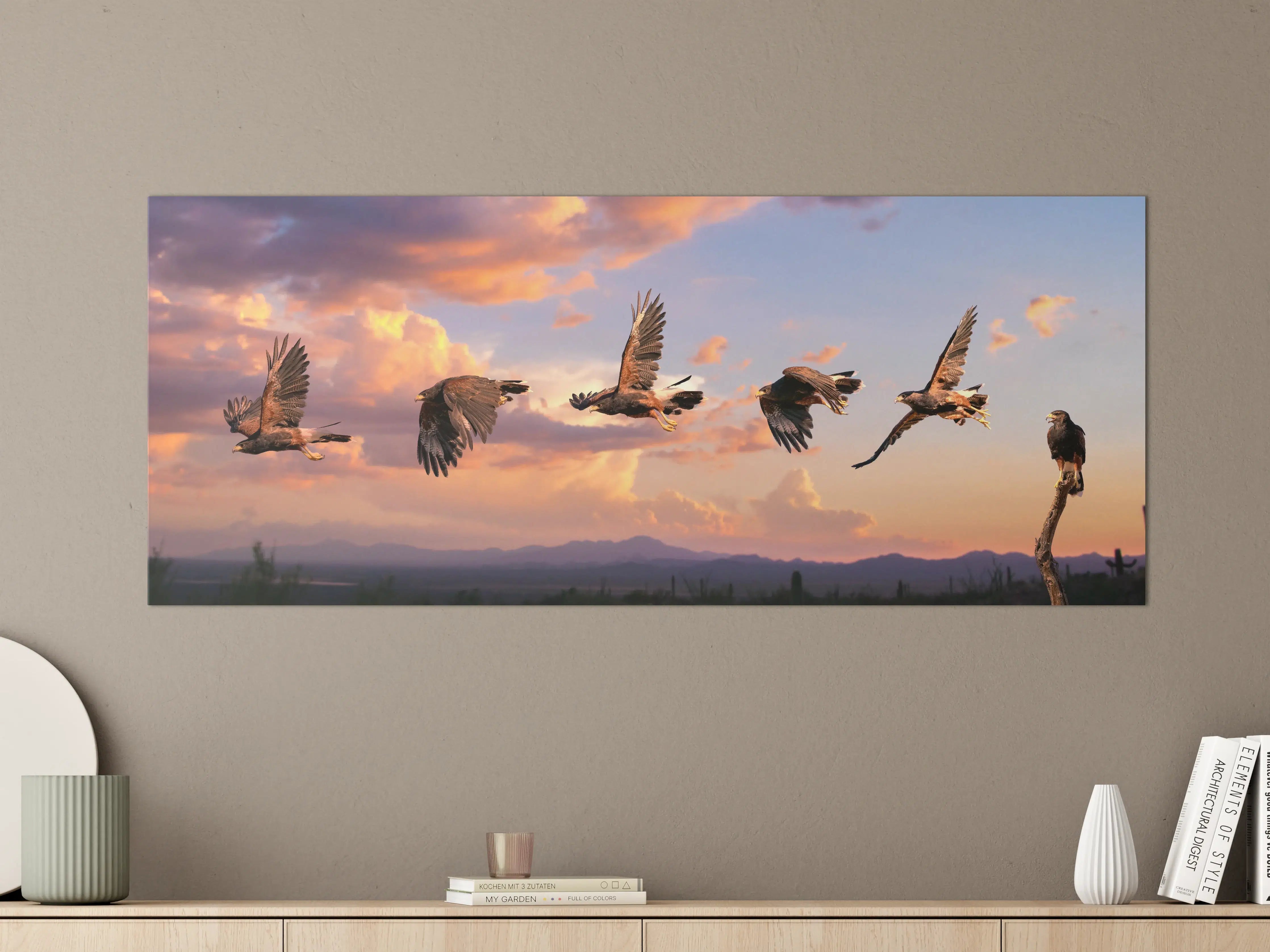 Große Wandbilder - Harris Hawk im Flug Blauhimmel
