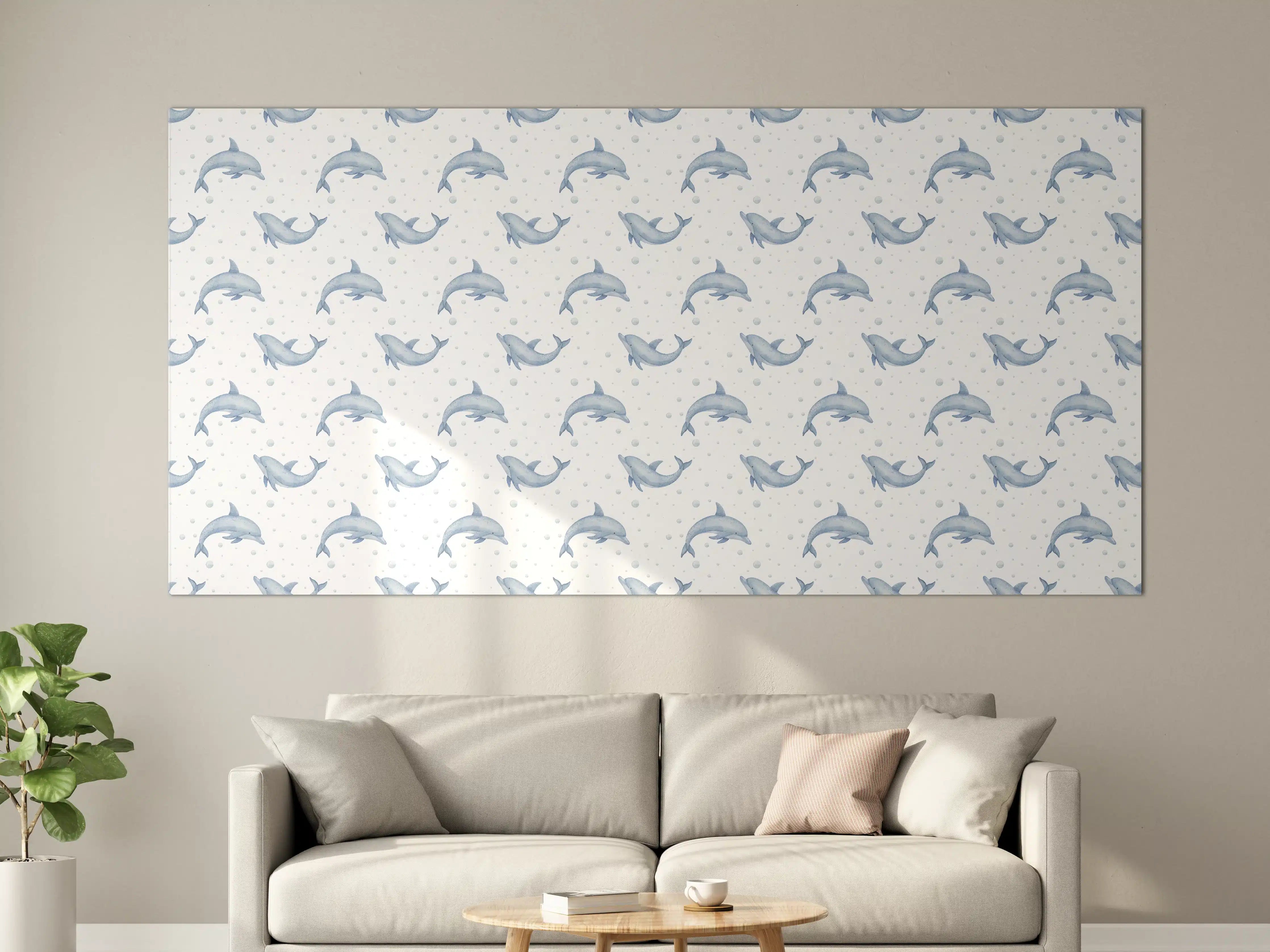 Große Wandbilder - Hauchzarter Delfin-Print in Blau und Weiß