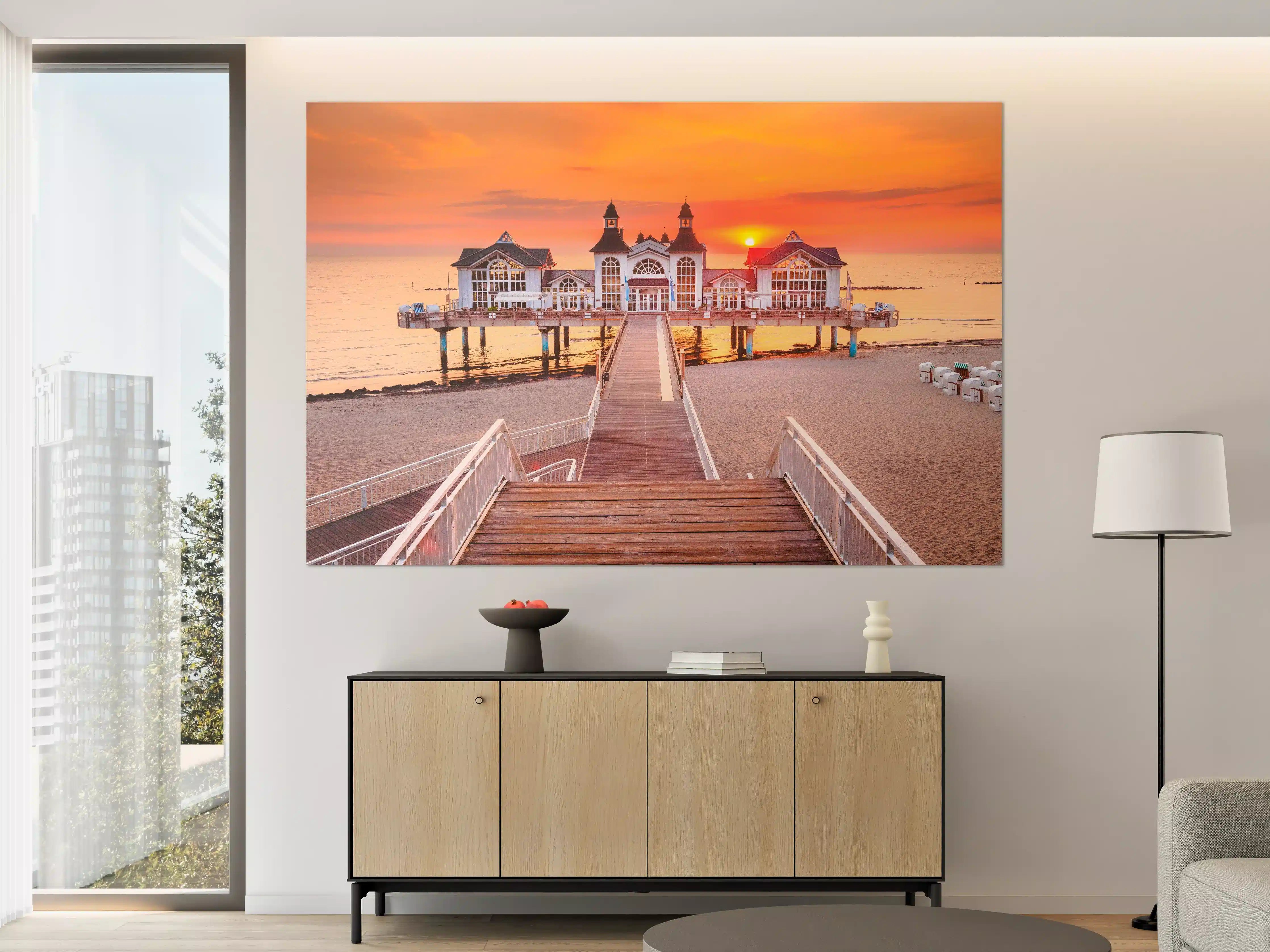 Große Wandbilder - Haus auf Wasser bei Sonnenaufgang