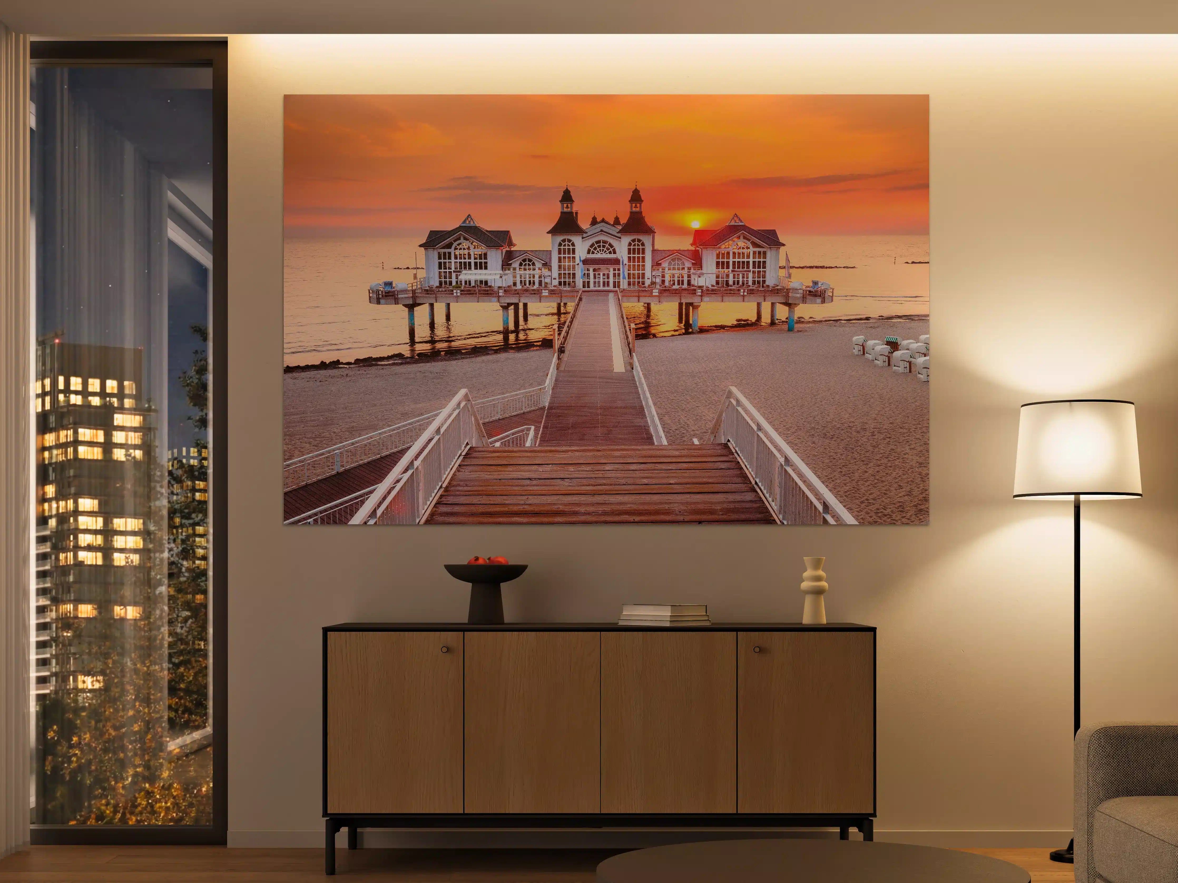 Große Wandbilder - Haus auf Wasser bei Sonnenaufgang