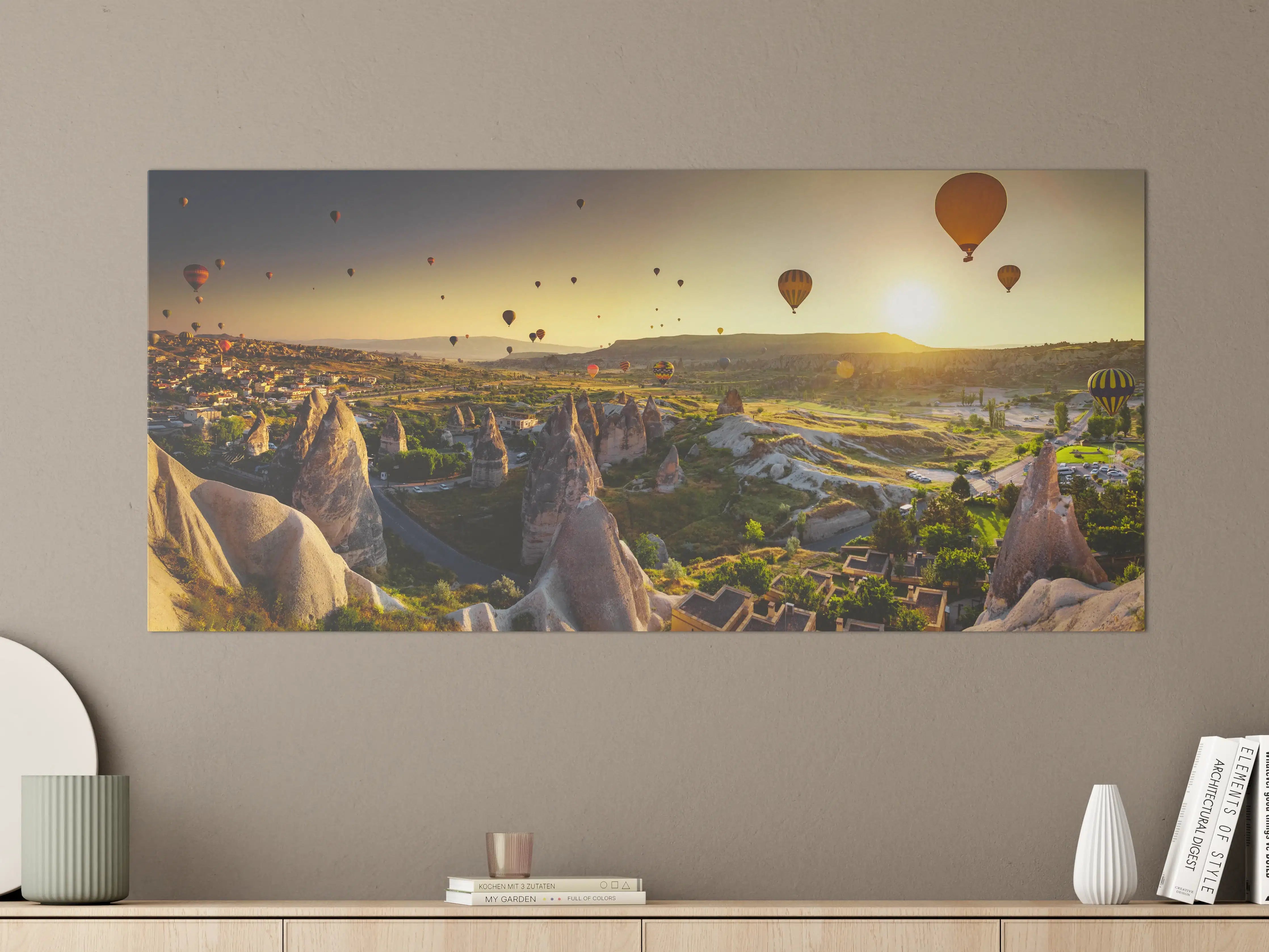 Große Wandbilder - Heißluftballons über der Landschaft bei Sonnenaufgang