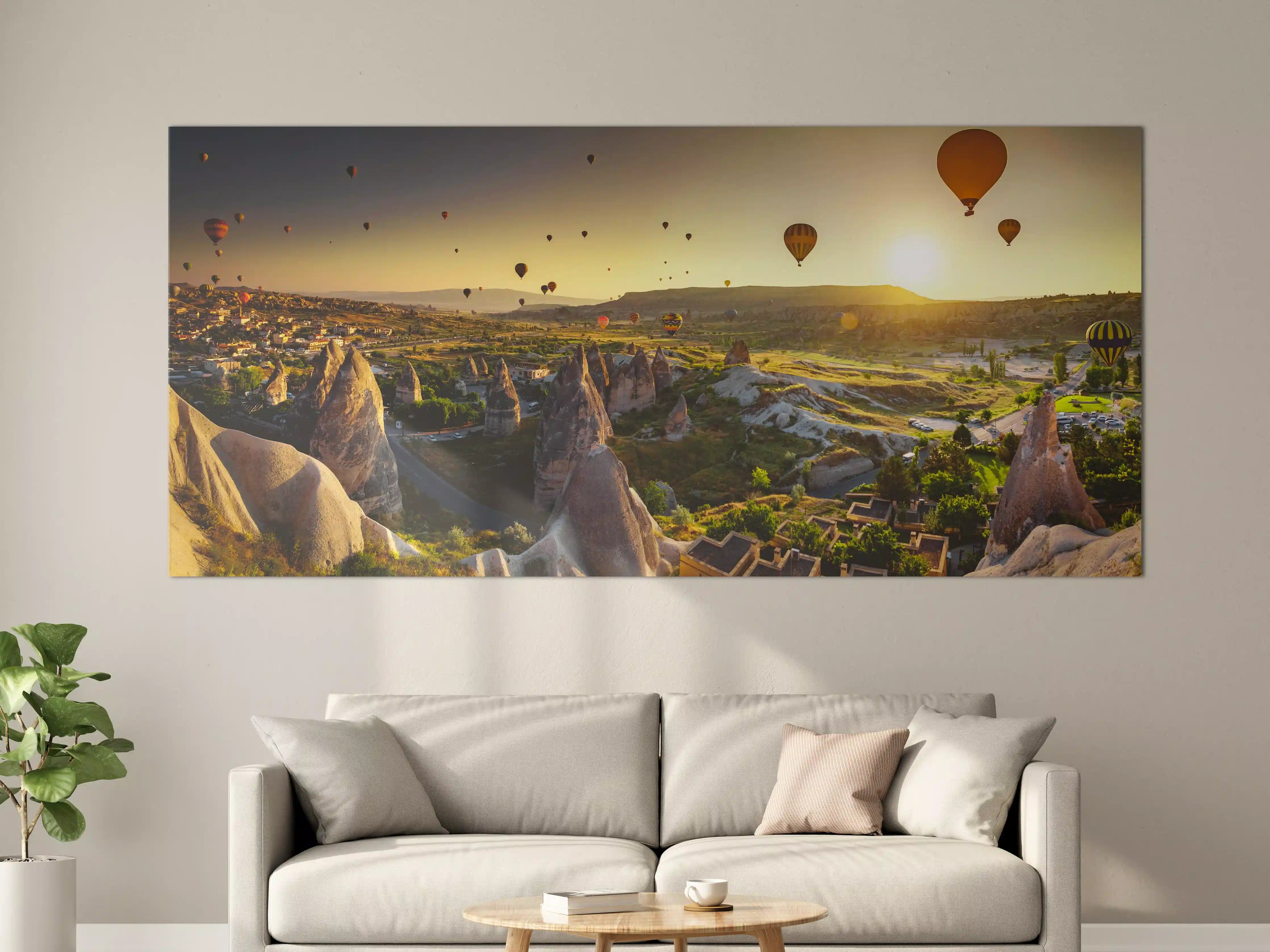 Große Wandbilder - Heißluftballons über der Landschaft bei Sonnenaufgang