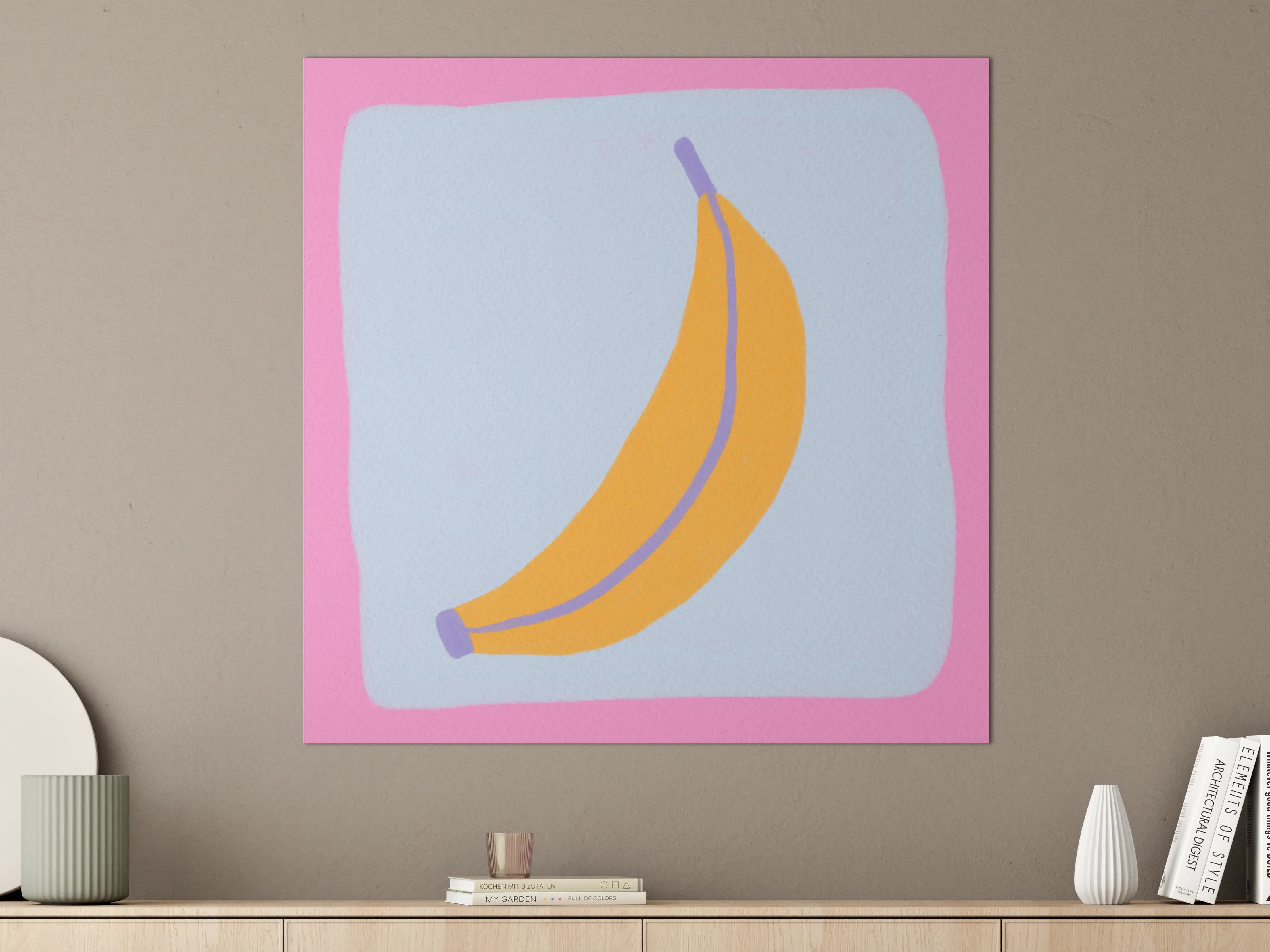 Große Wandbilder - Helle Bananenillustration auf Pastellhintergrund