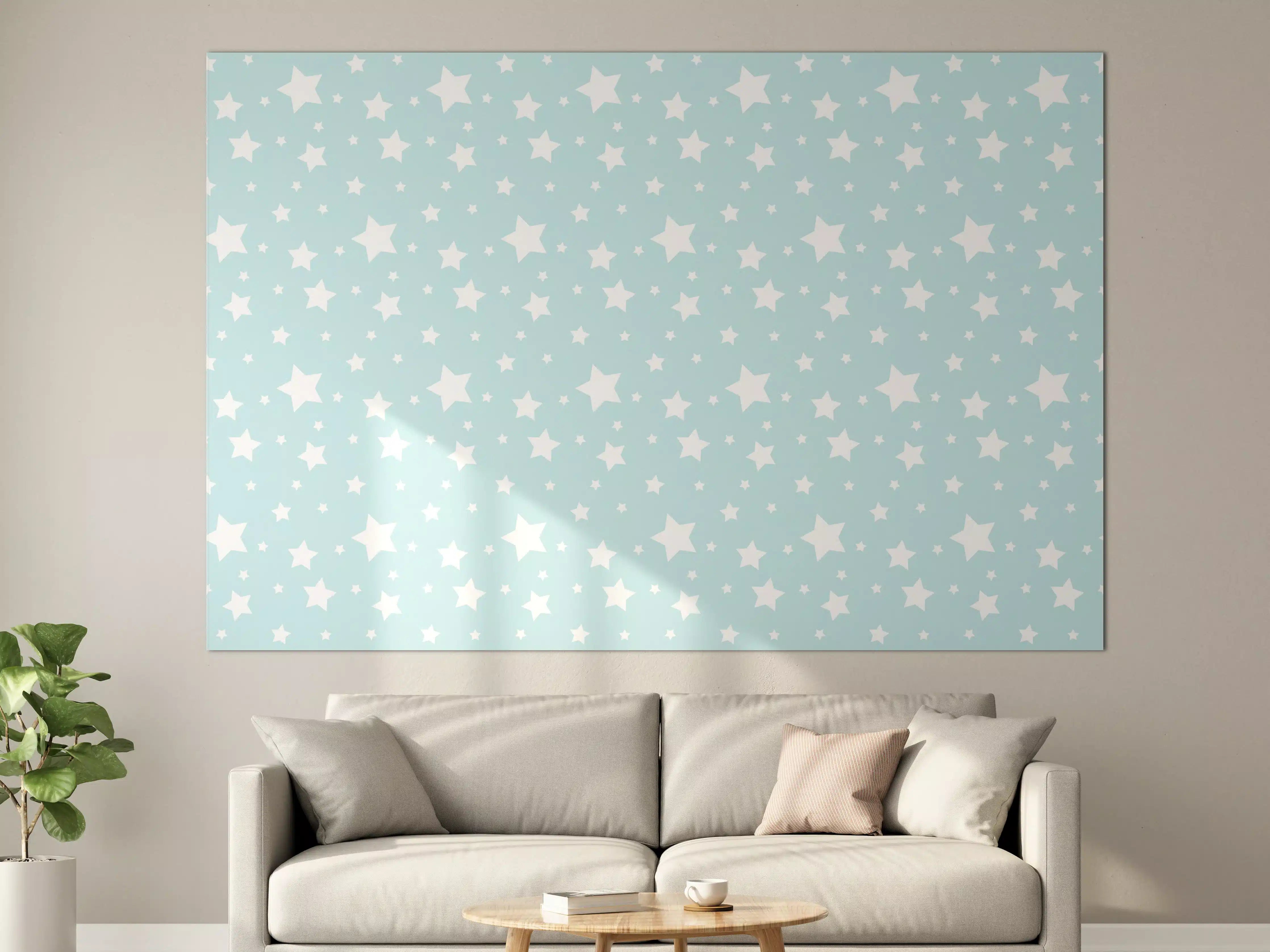 Große Wandbilder - Helle Blau-Türkis-Wand mit weißen Sternen