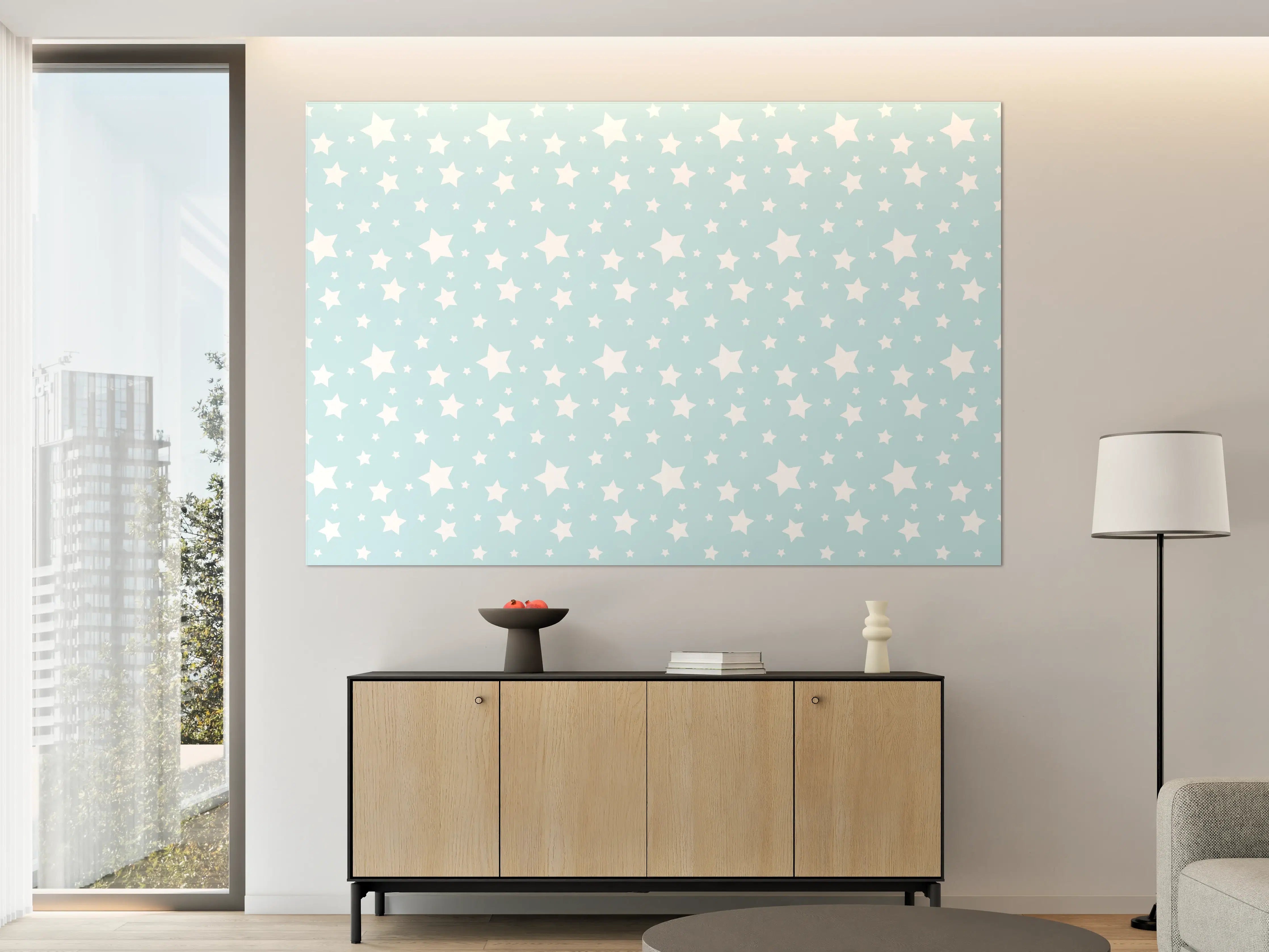 Große Wandbilder - Helle Blau-Türkis-Wand mit weißen Sternen