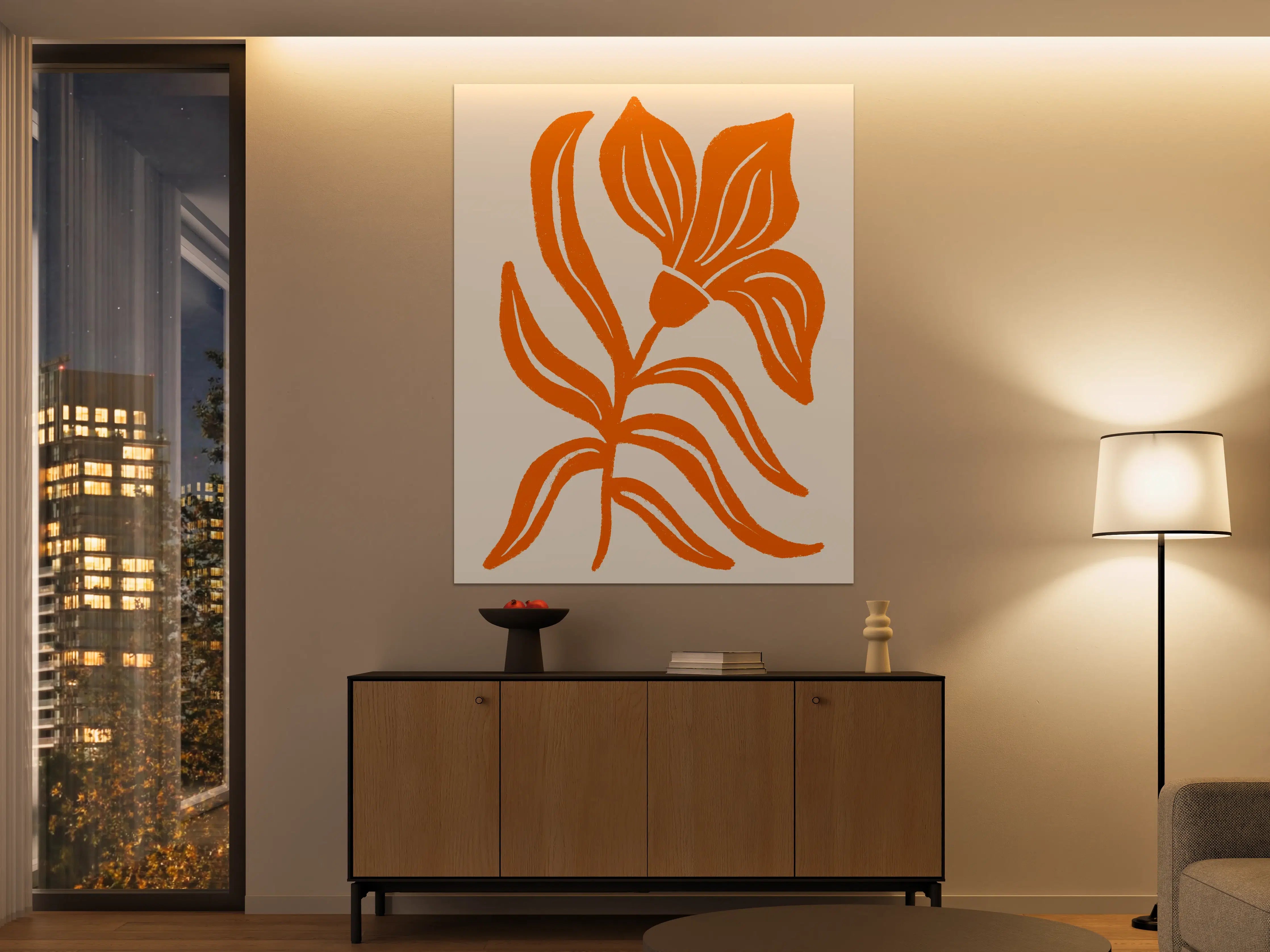 Große Wandbilder - Helle Orange Blumenillustration