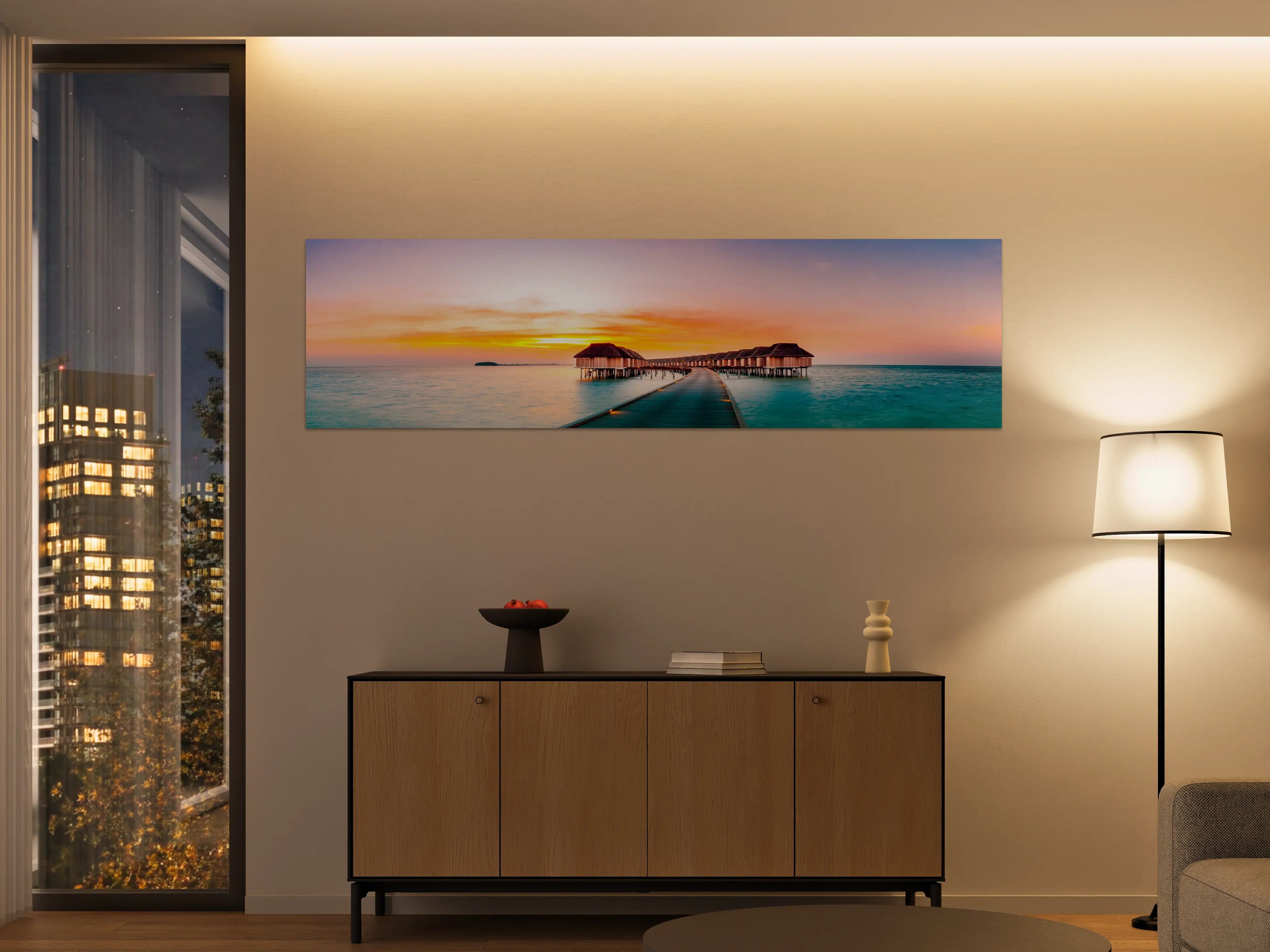 Große Wandbilder - Heller Sonnenuntergang über dem Meer