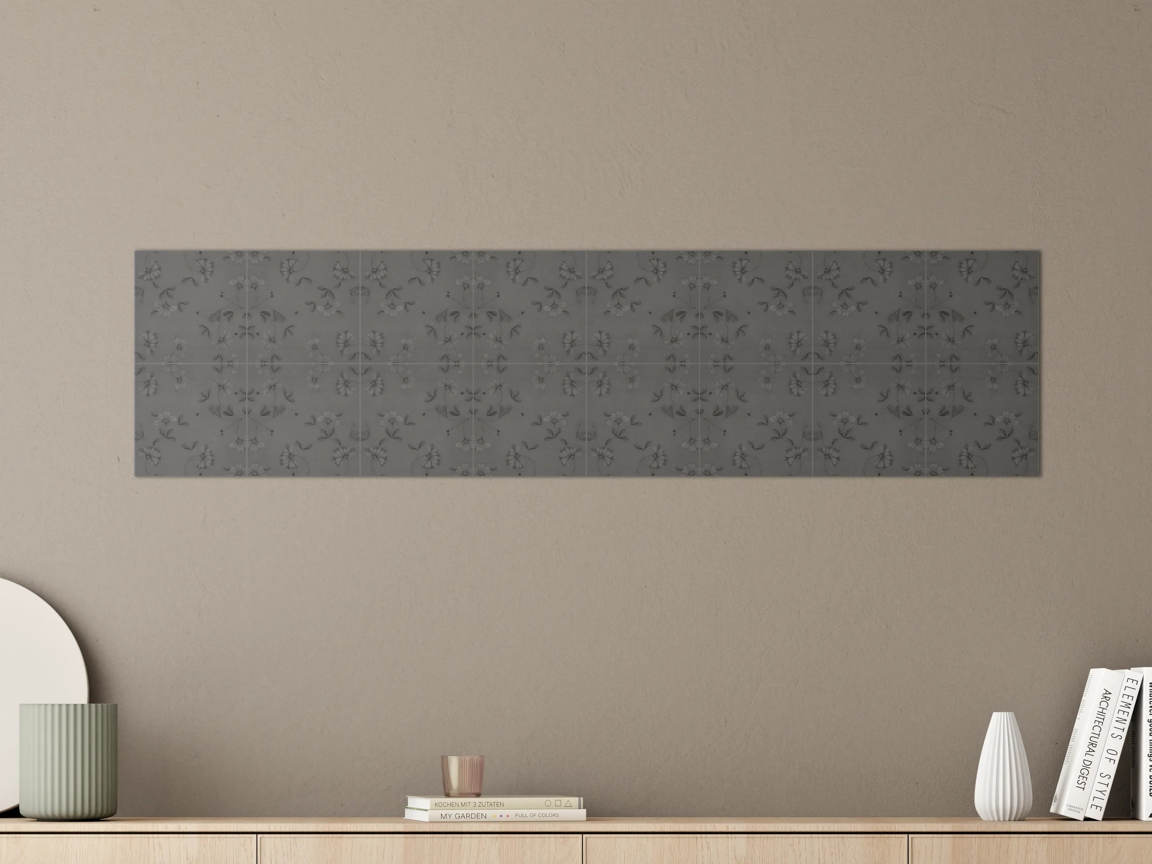 Große Wandbilder - Hellgraue blumenförmige Fliesen