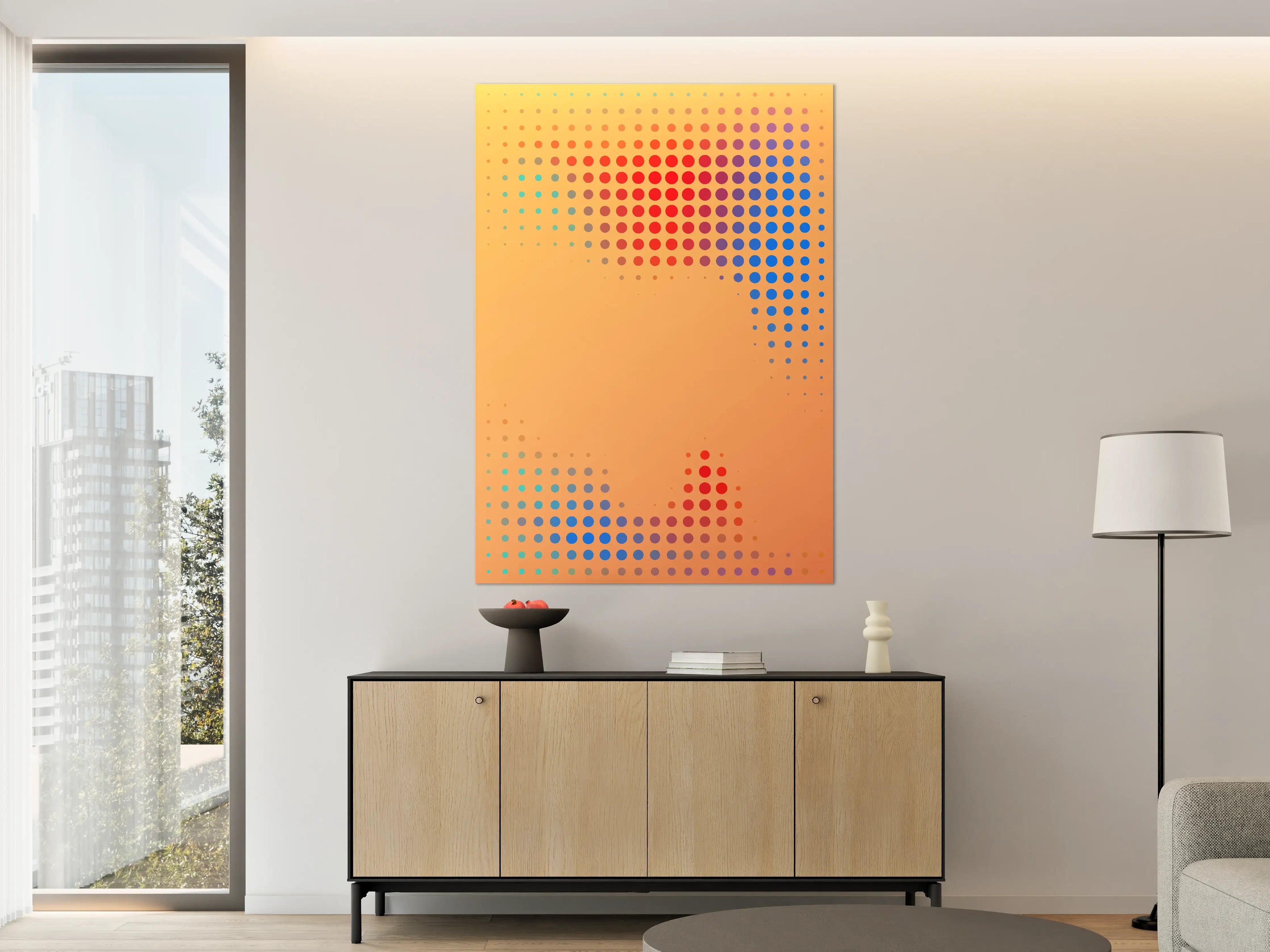 Große Wandbilder - Hellorange Hintergründe mit buntem Punktmuster