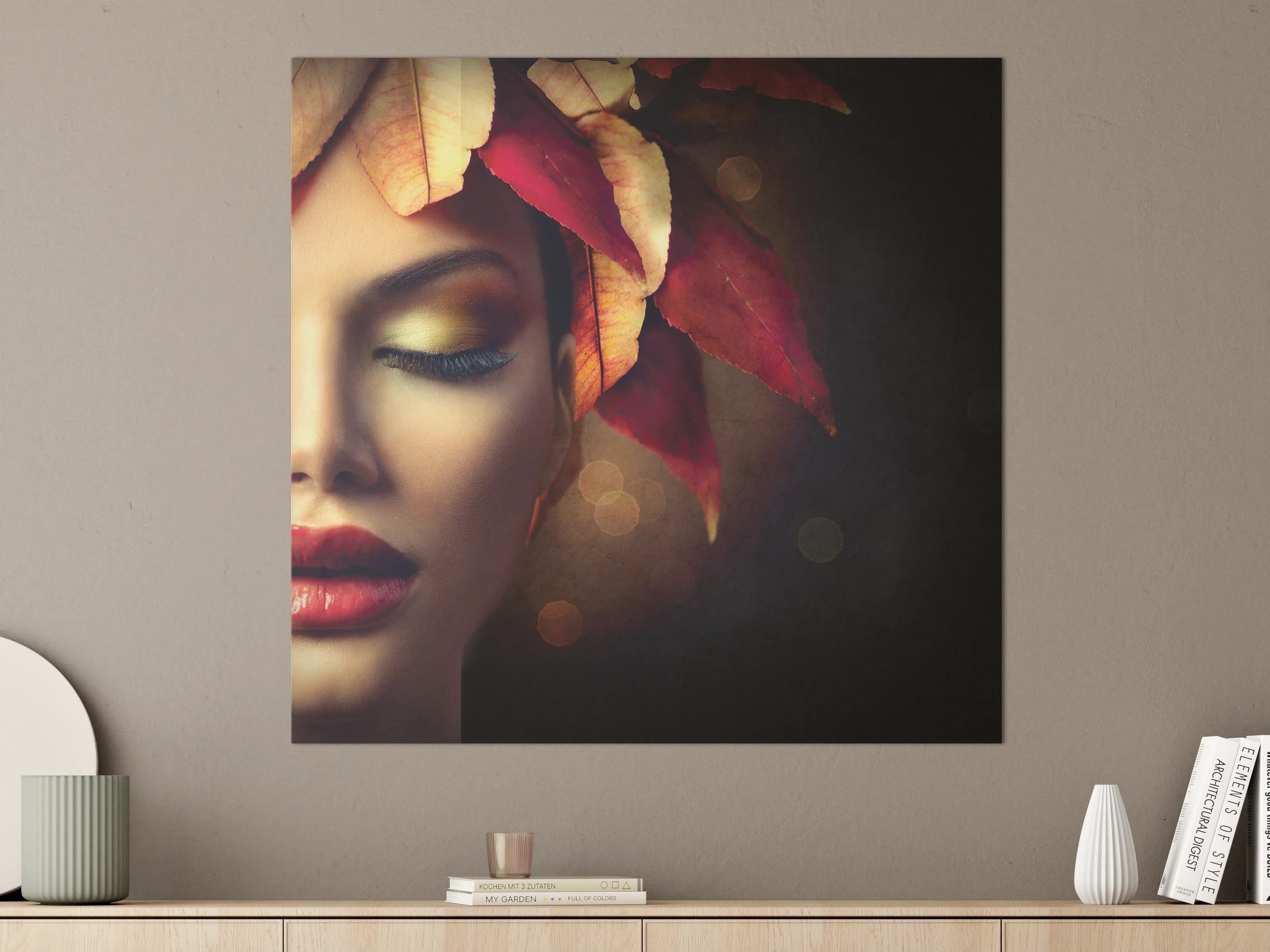 Große Wandbilder - Herbstblätter Frisur auf dunklem Hintergrund