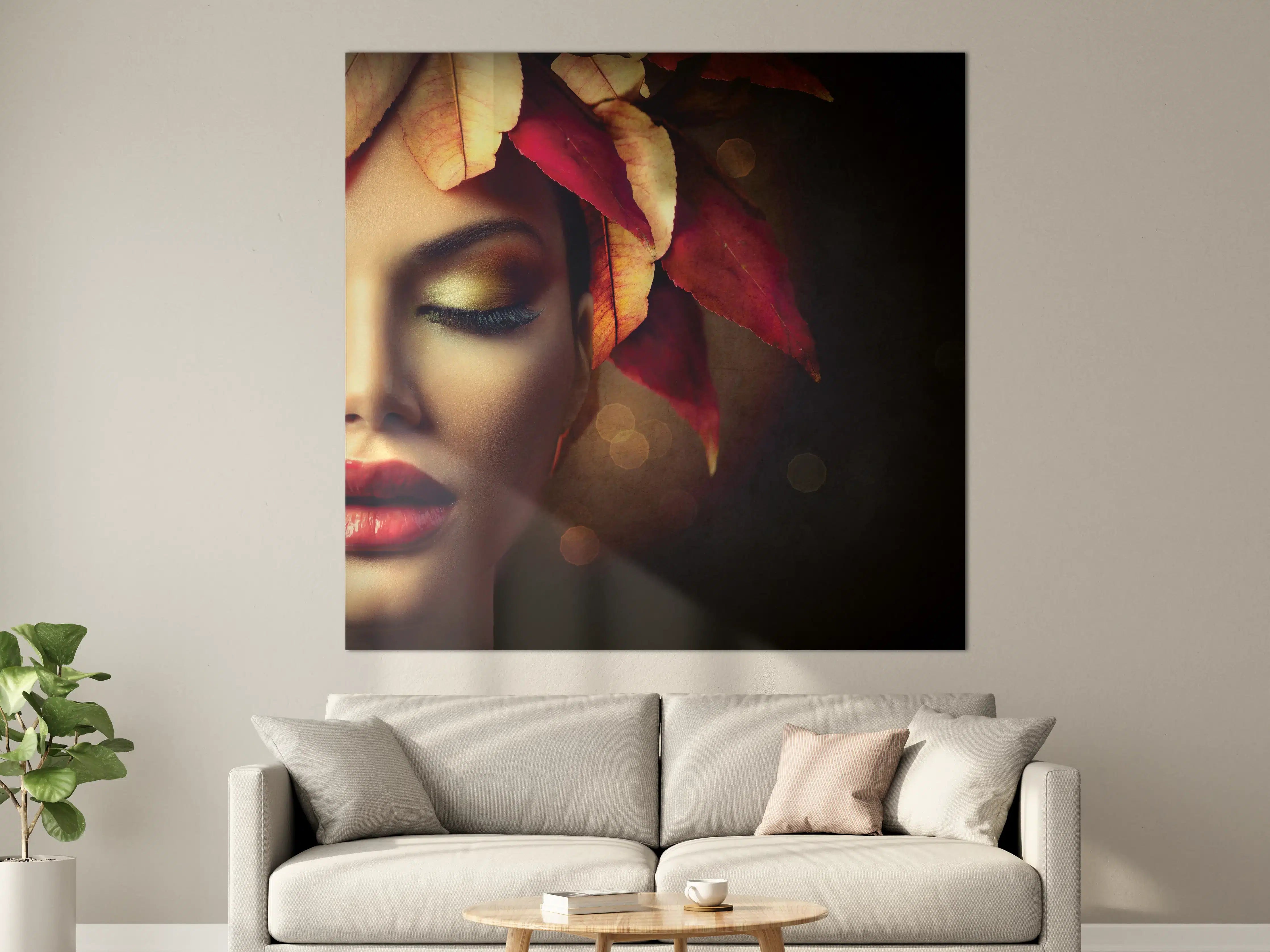 Große Wandbilder - Herbstblätter Frisur auf dunklem Hintergrund