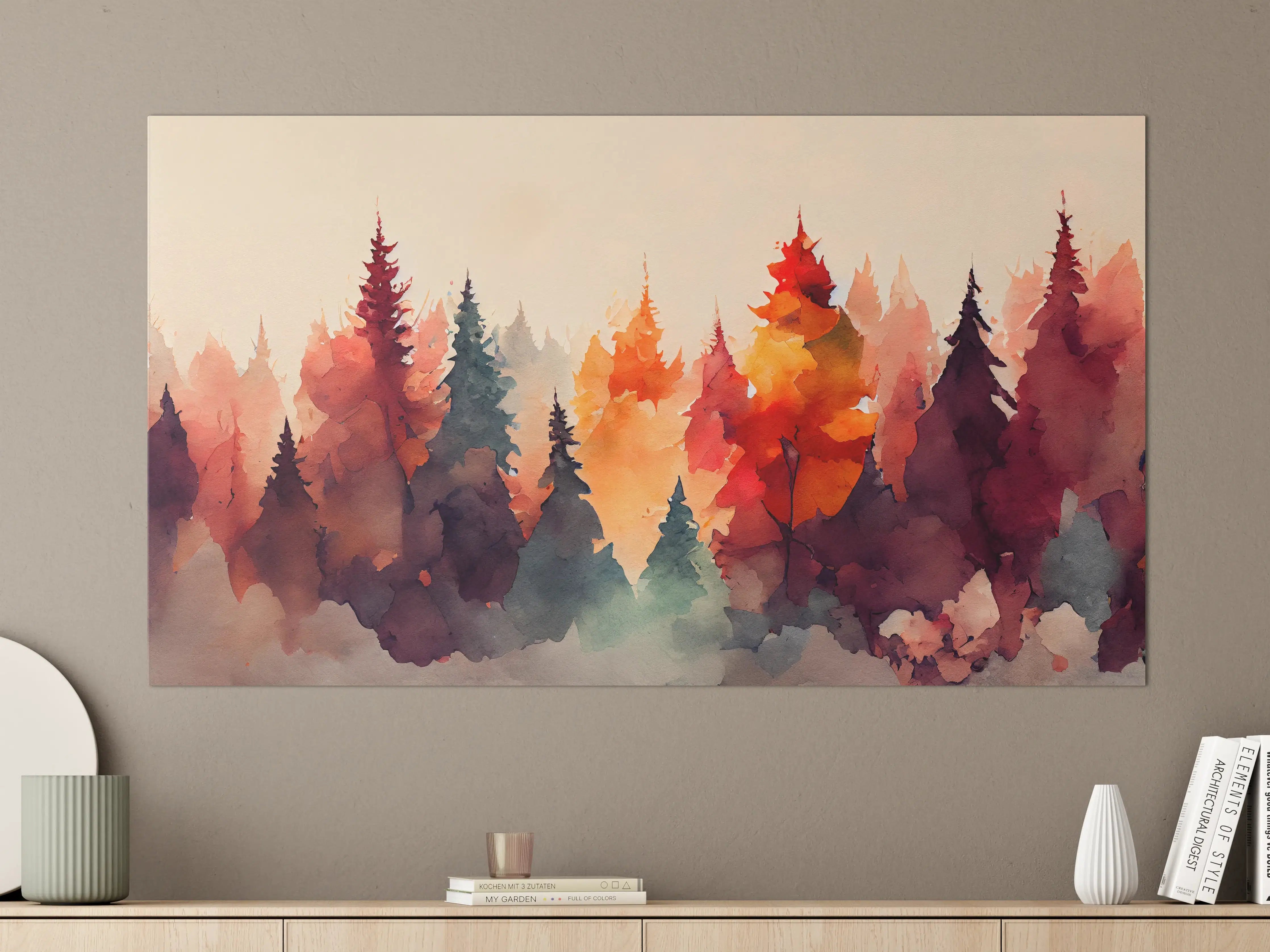 Große Wandbilder - Herbstliche Baumlandschaft in Wasserfarben