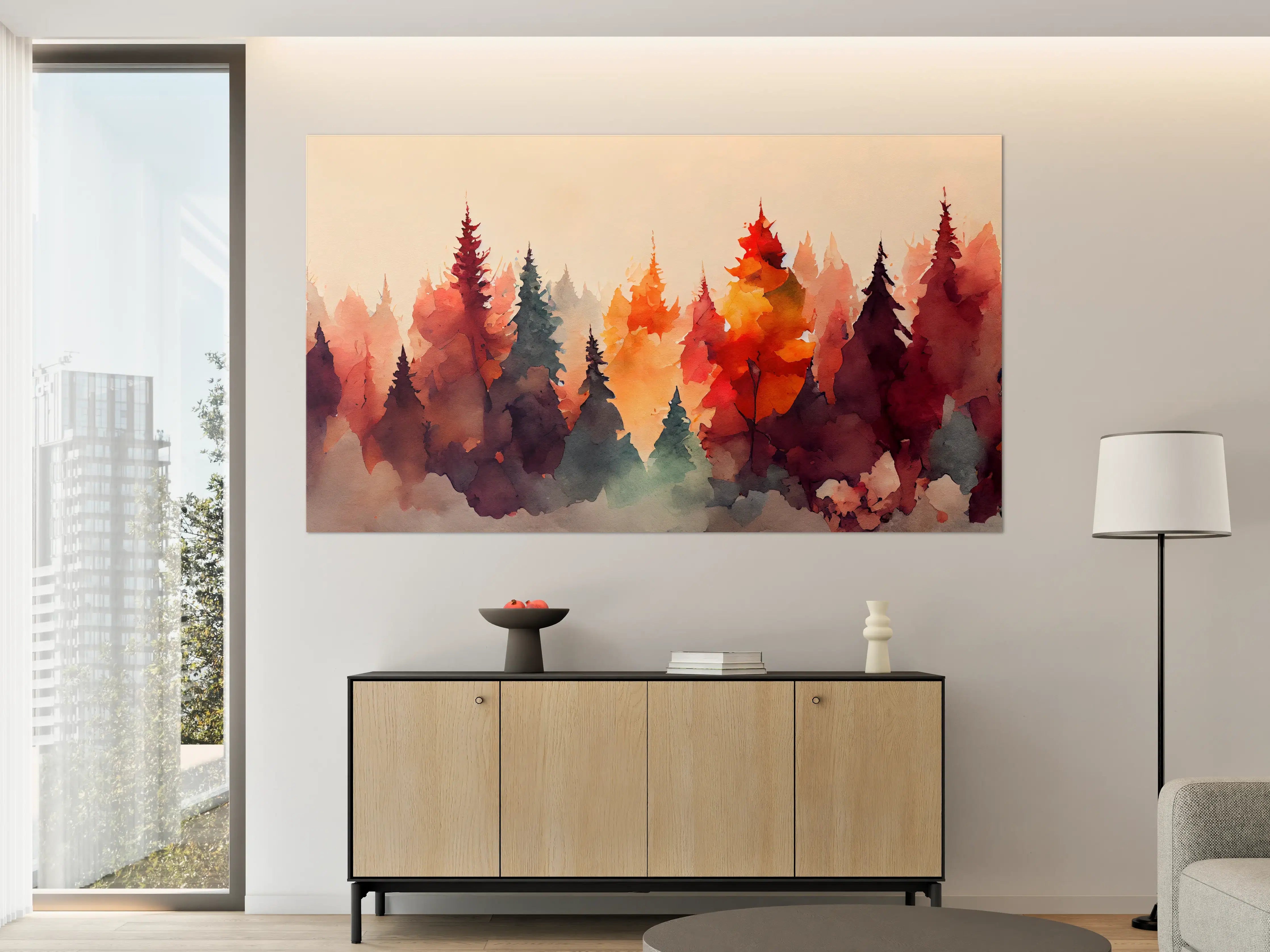 Große Wandbilder - Herbstliche Baumlandschaft in Wasserfarben