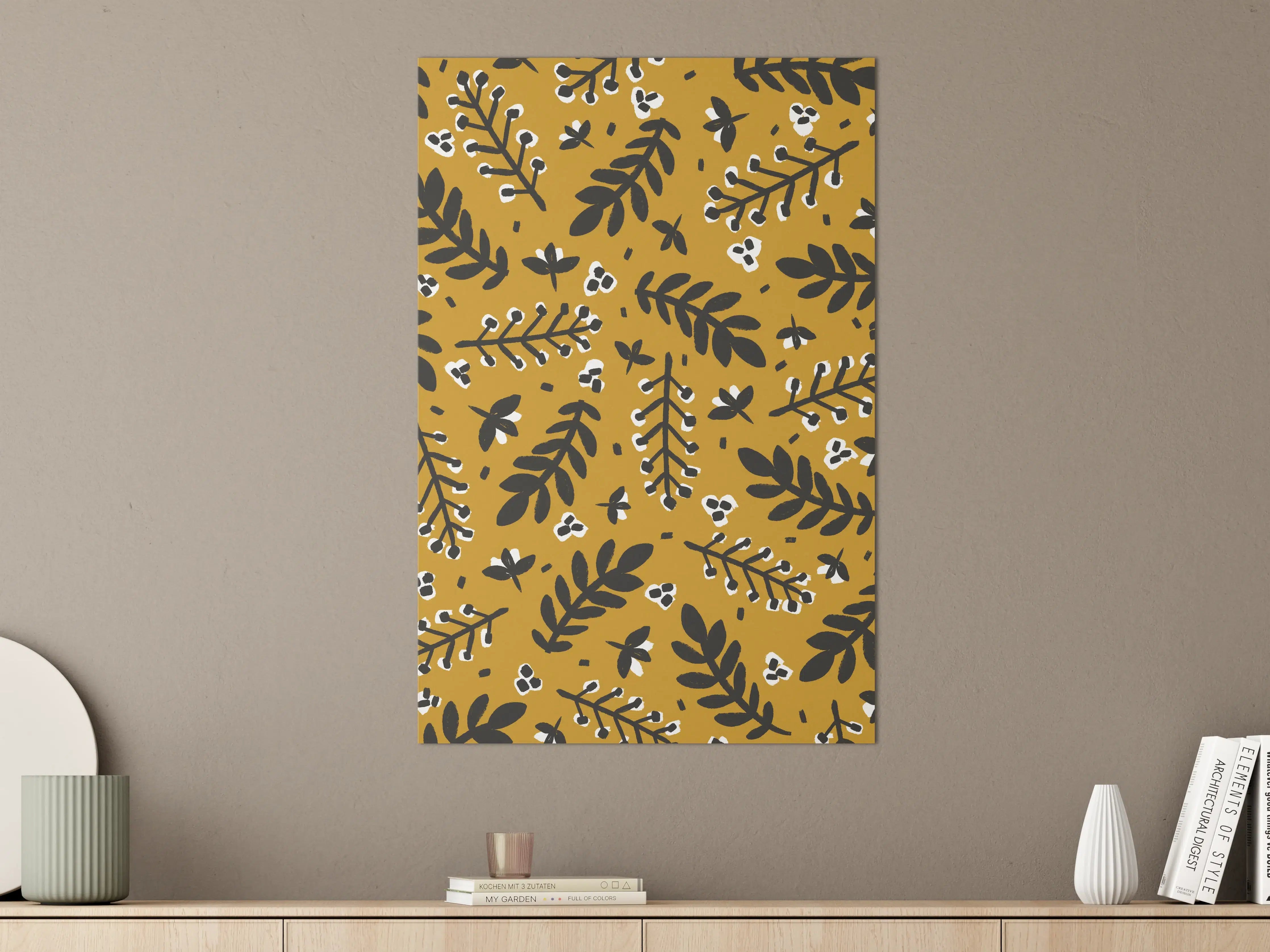 Große Wandbilder - Herbstliche Blattmotive in Schwarz-Weiß-Gold