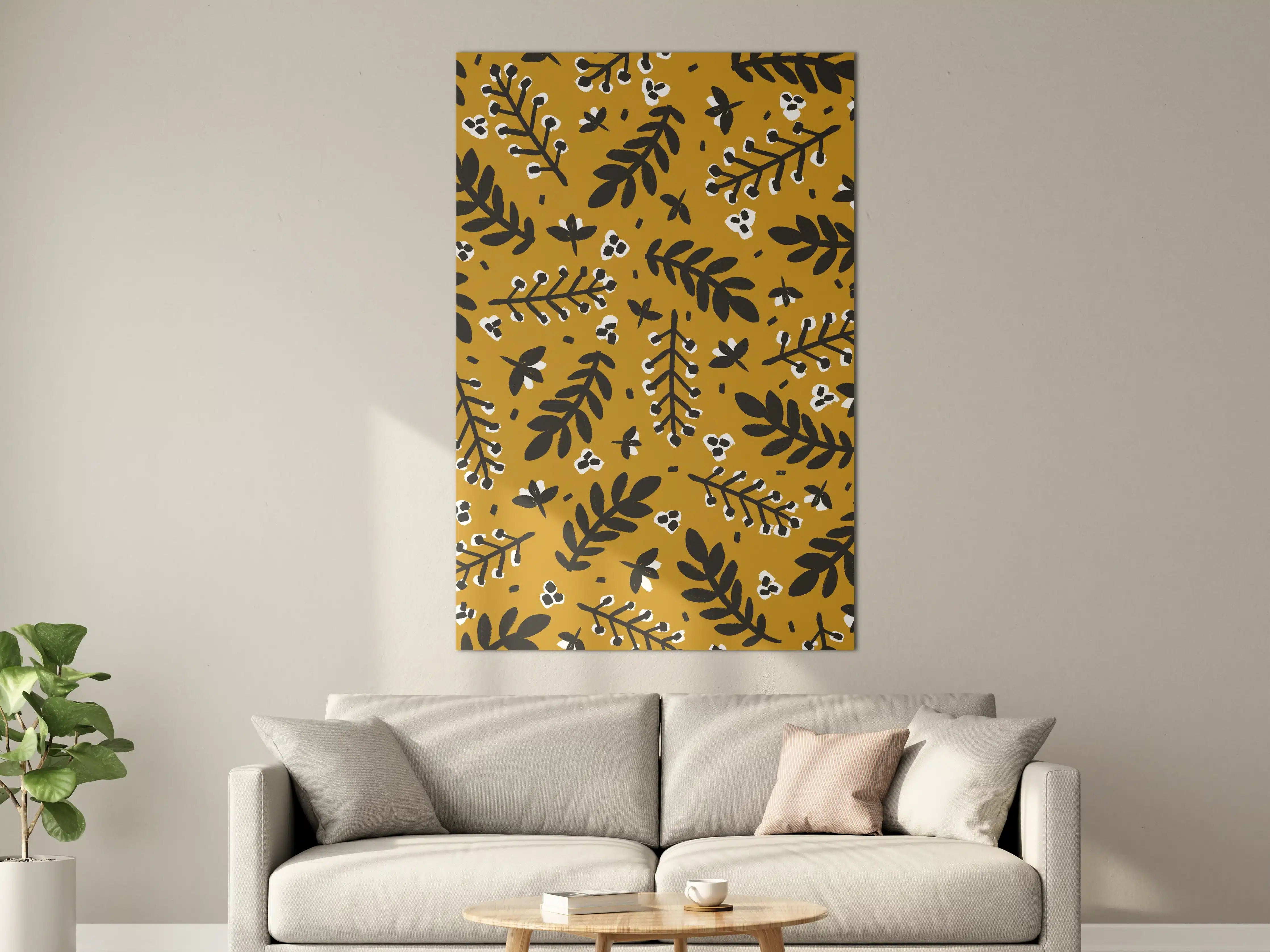 Große Wandbilder - Herbstliche Blattmotive in Schwarz-Weiß-Gold