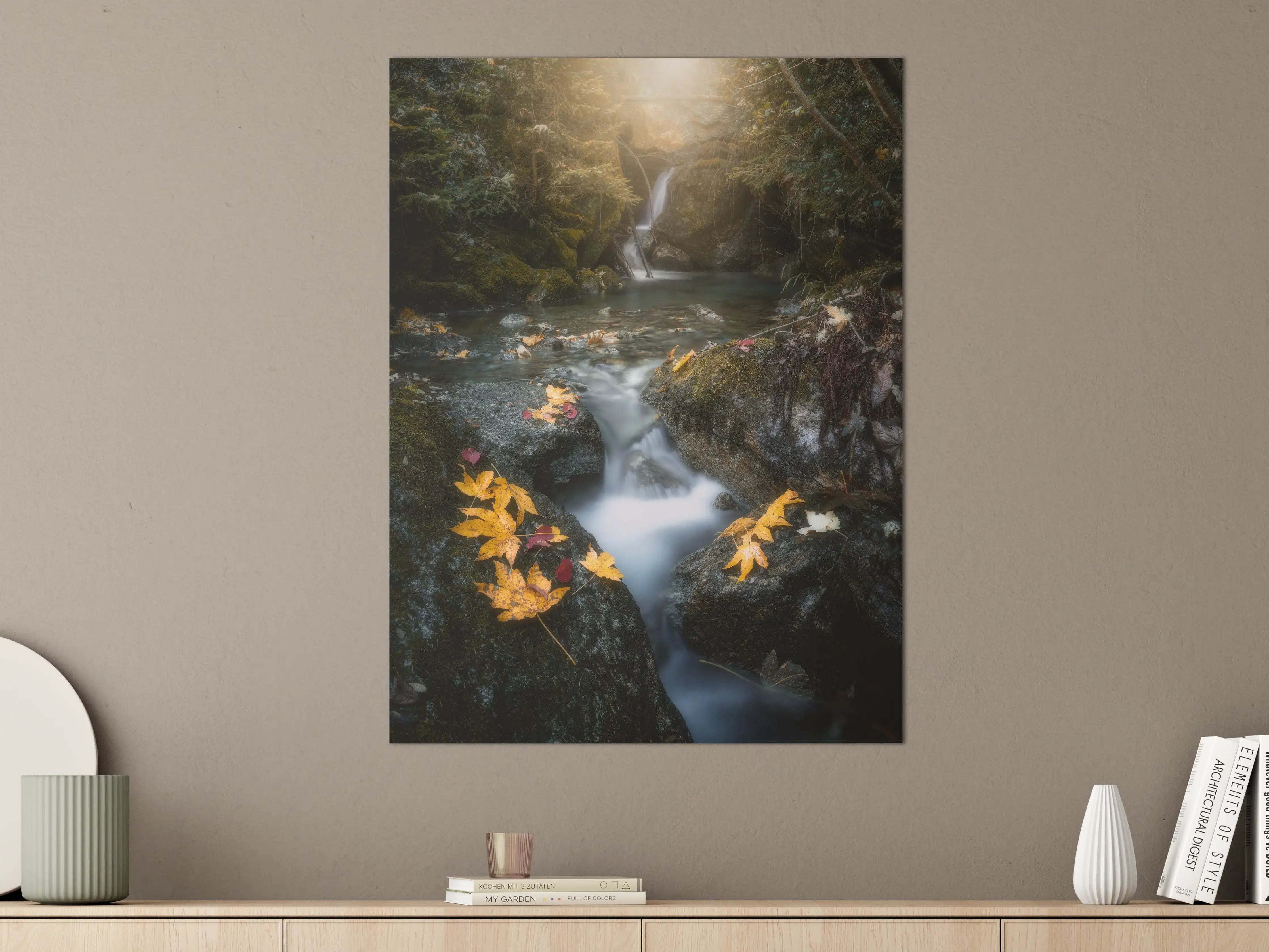 Große Wandbilder - Herbstliche Flusslandschaft mit Wasserfall