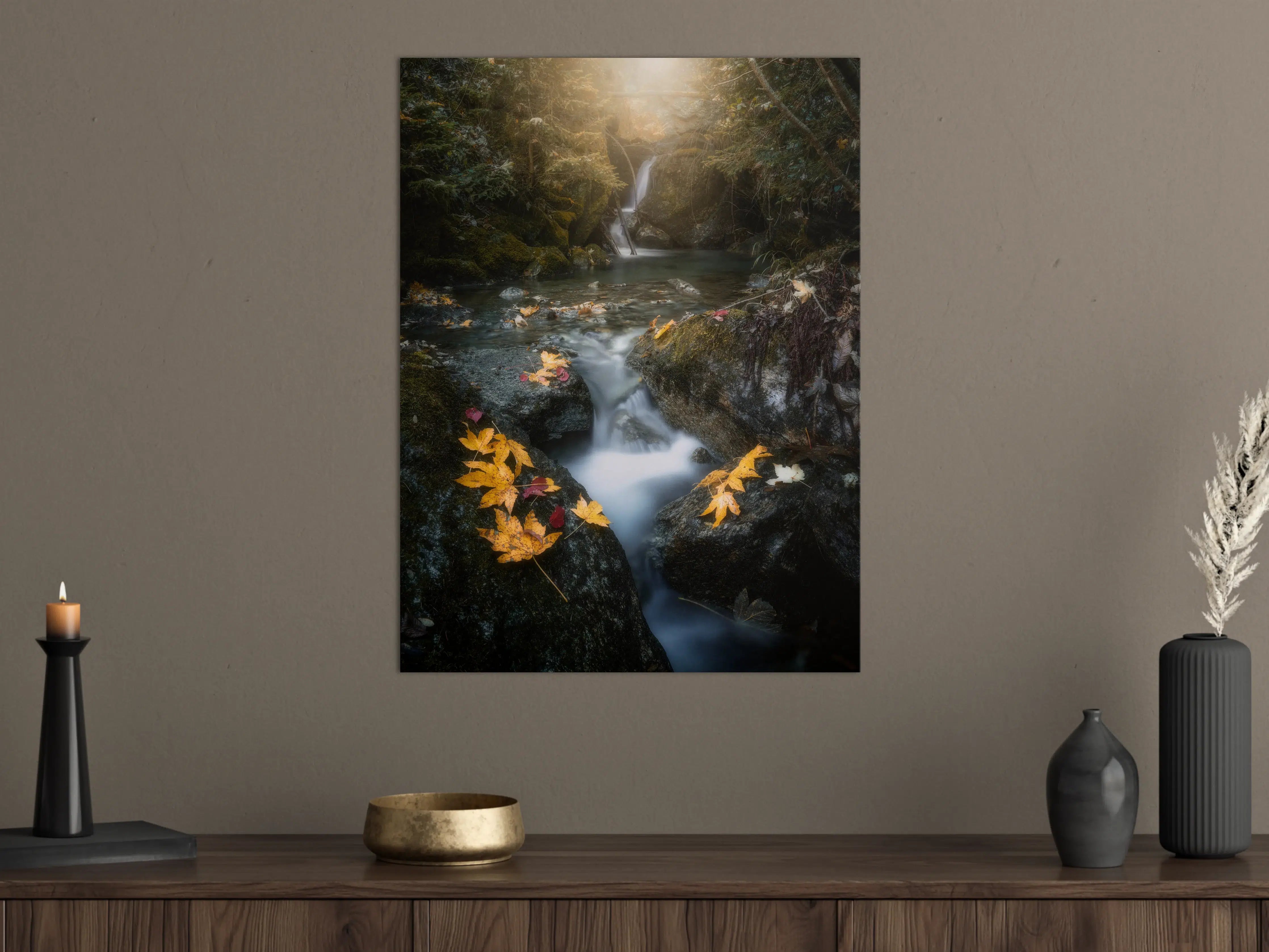 Große Wandbilder - Herbstliche Flusslandschaft mit Wasserfall