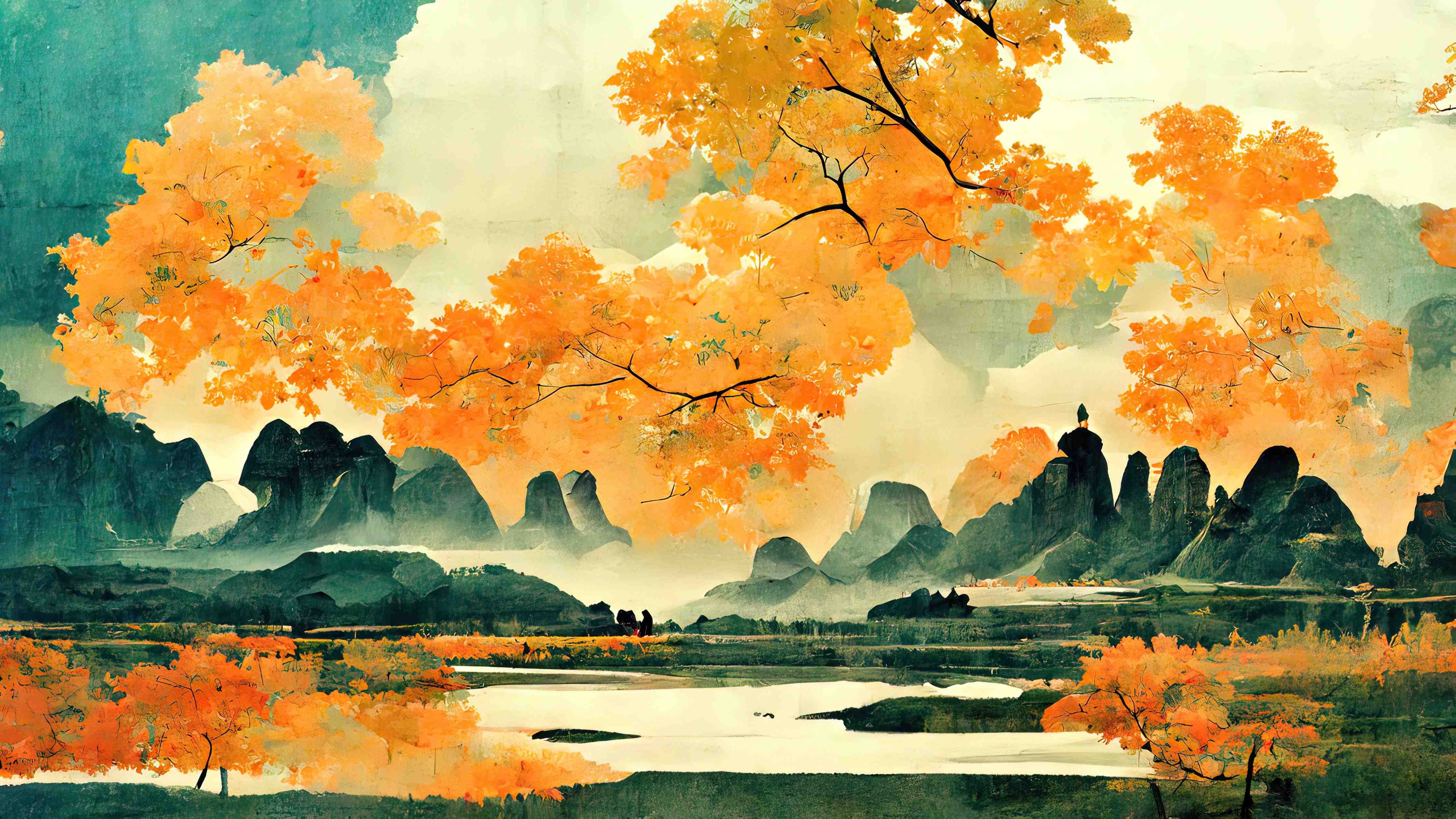 Große Wandbilder-Herbstliche Landschaft mit goldenen Baumkronen