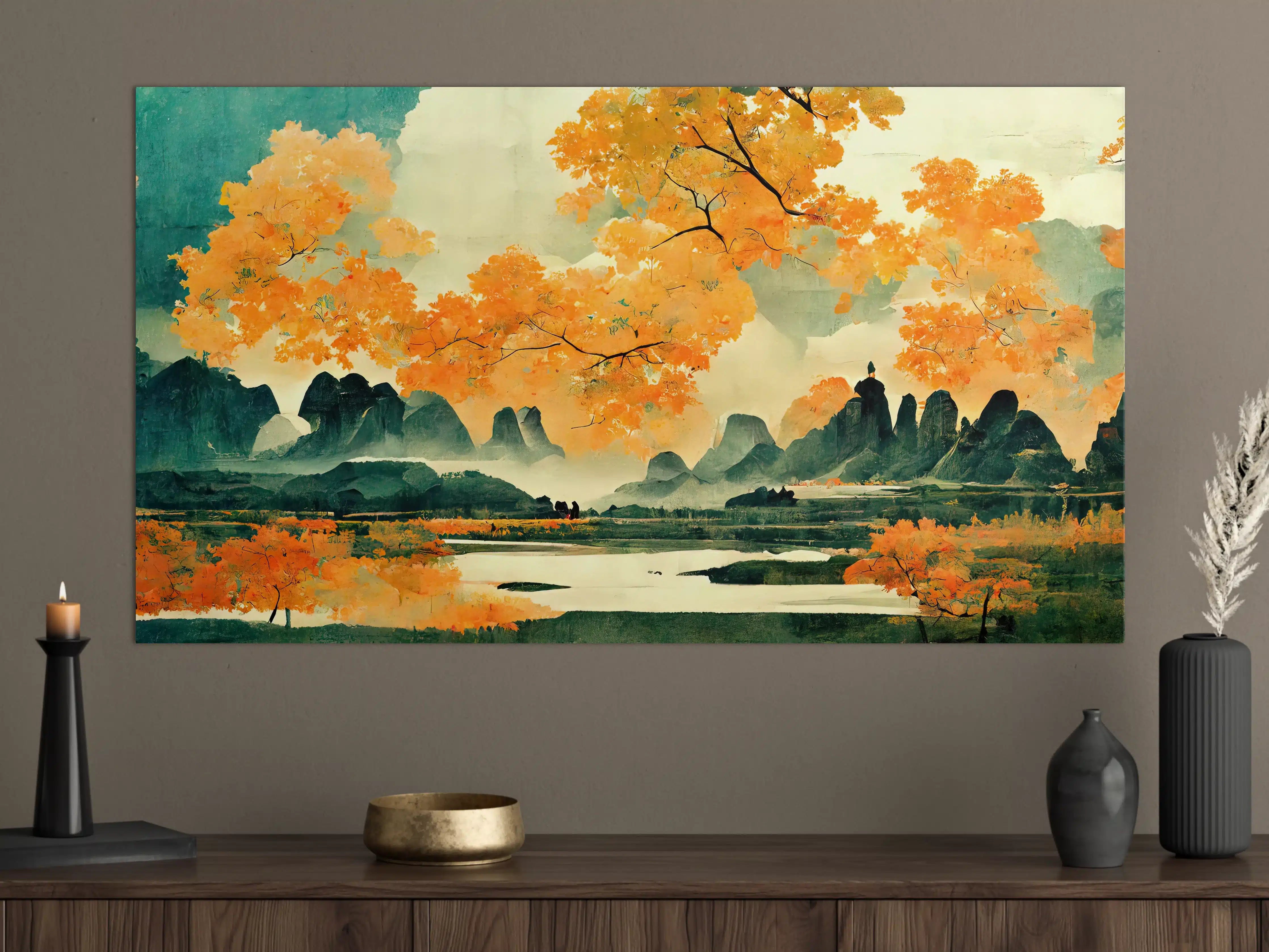 Große Wandbilder - Herbstliche Landschaft mit goldenen Baumkronen