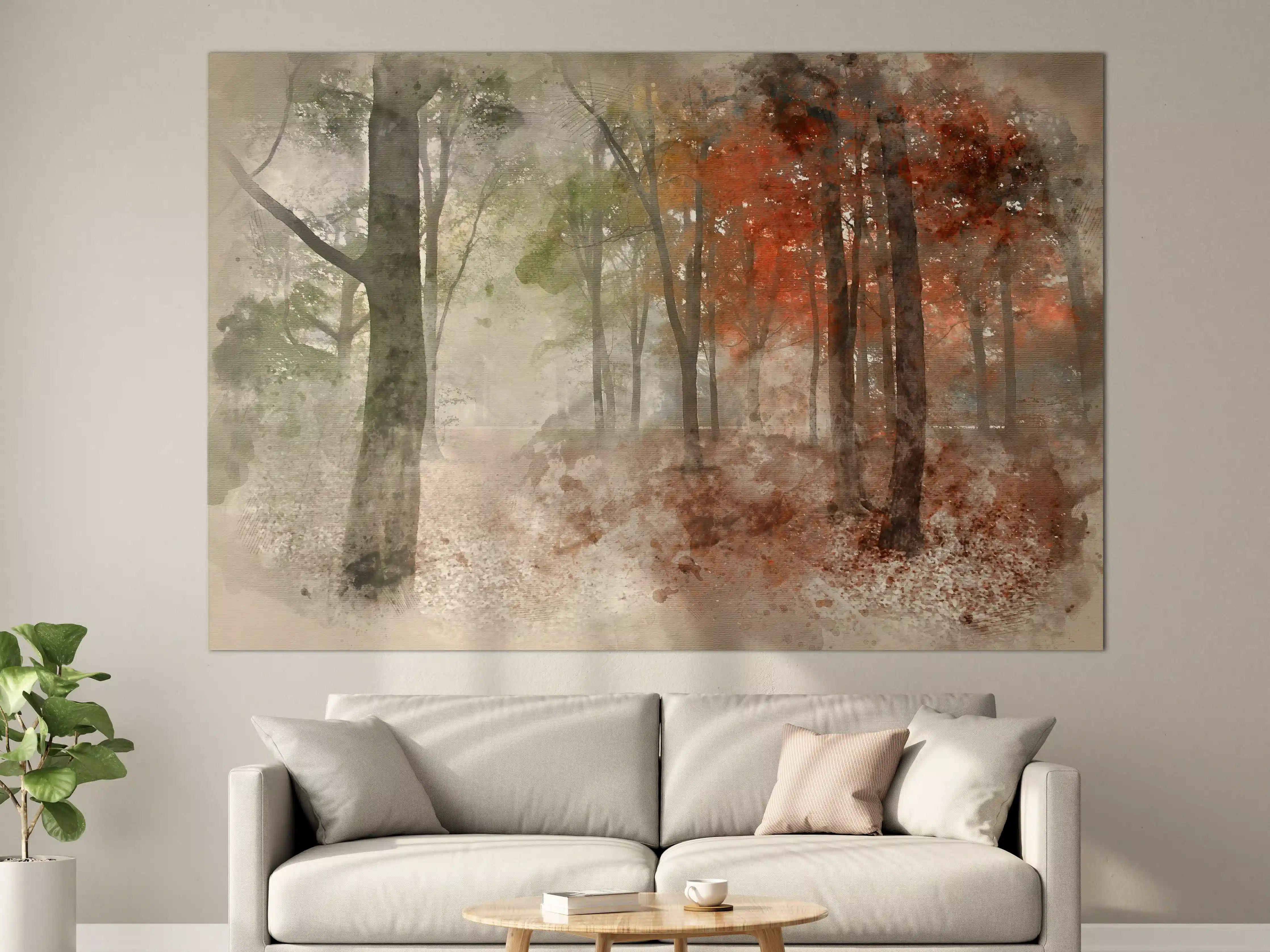 Große Wandbilder - Herbstliche Waldlandschaft mit bunten Blättern