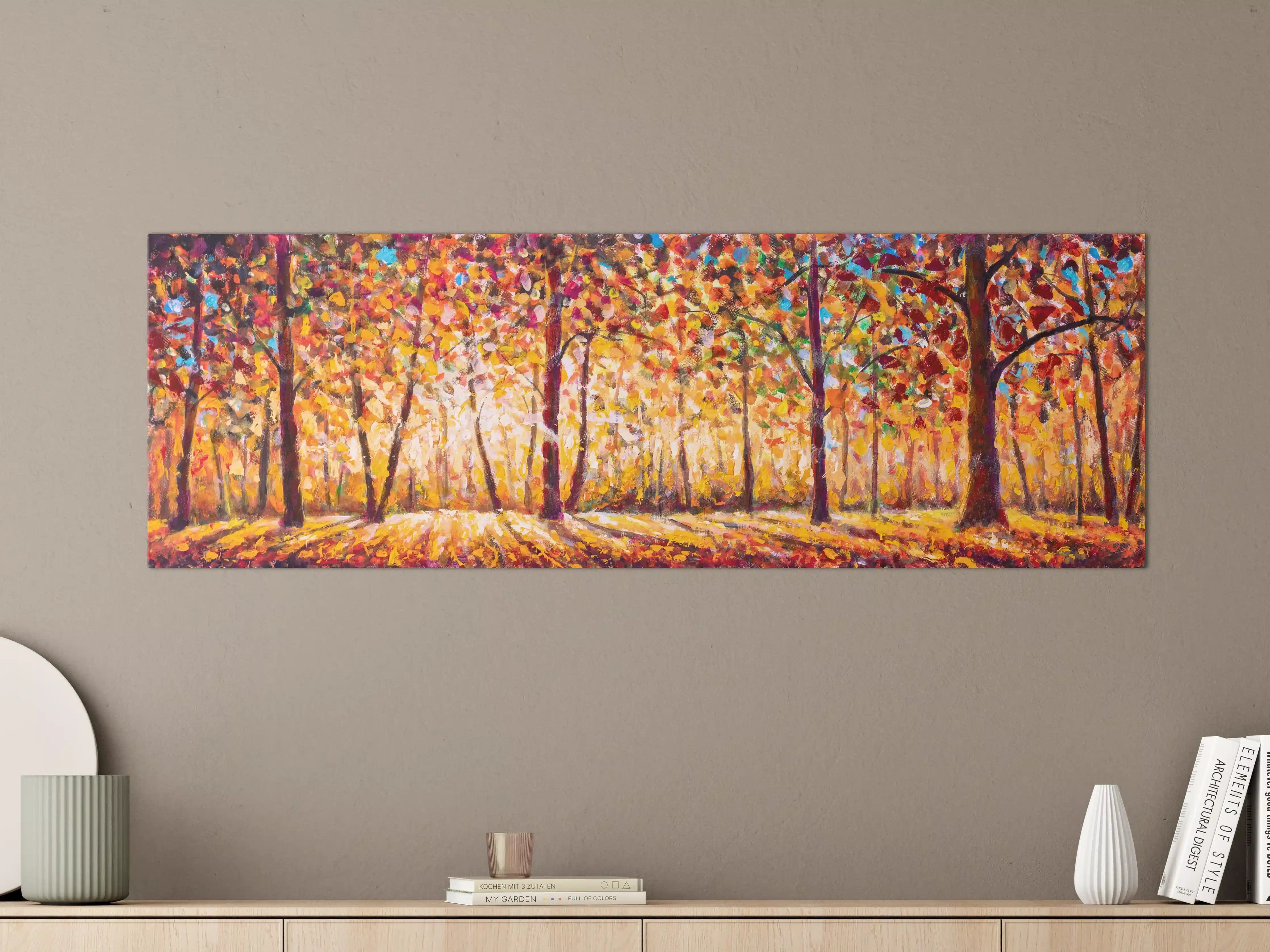 Große Wandbilder - Herbstliche Waldszene in warmen Farben