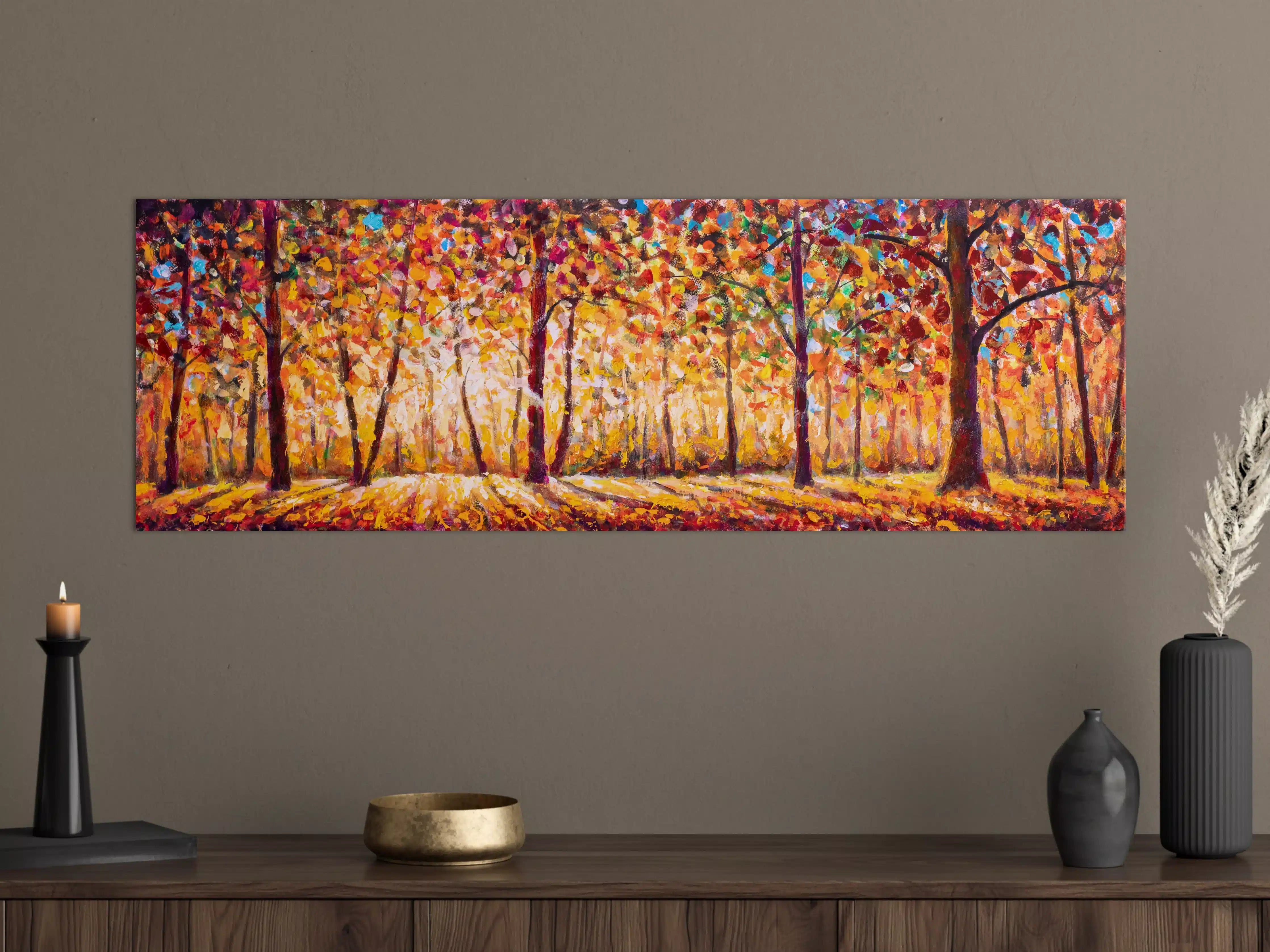 Große Wandbilder - Herbstliche Waldszene in warmen Farben