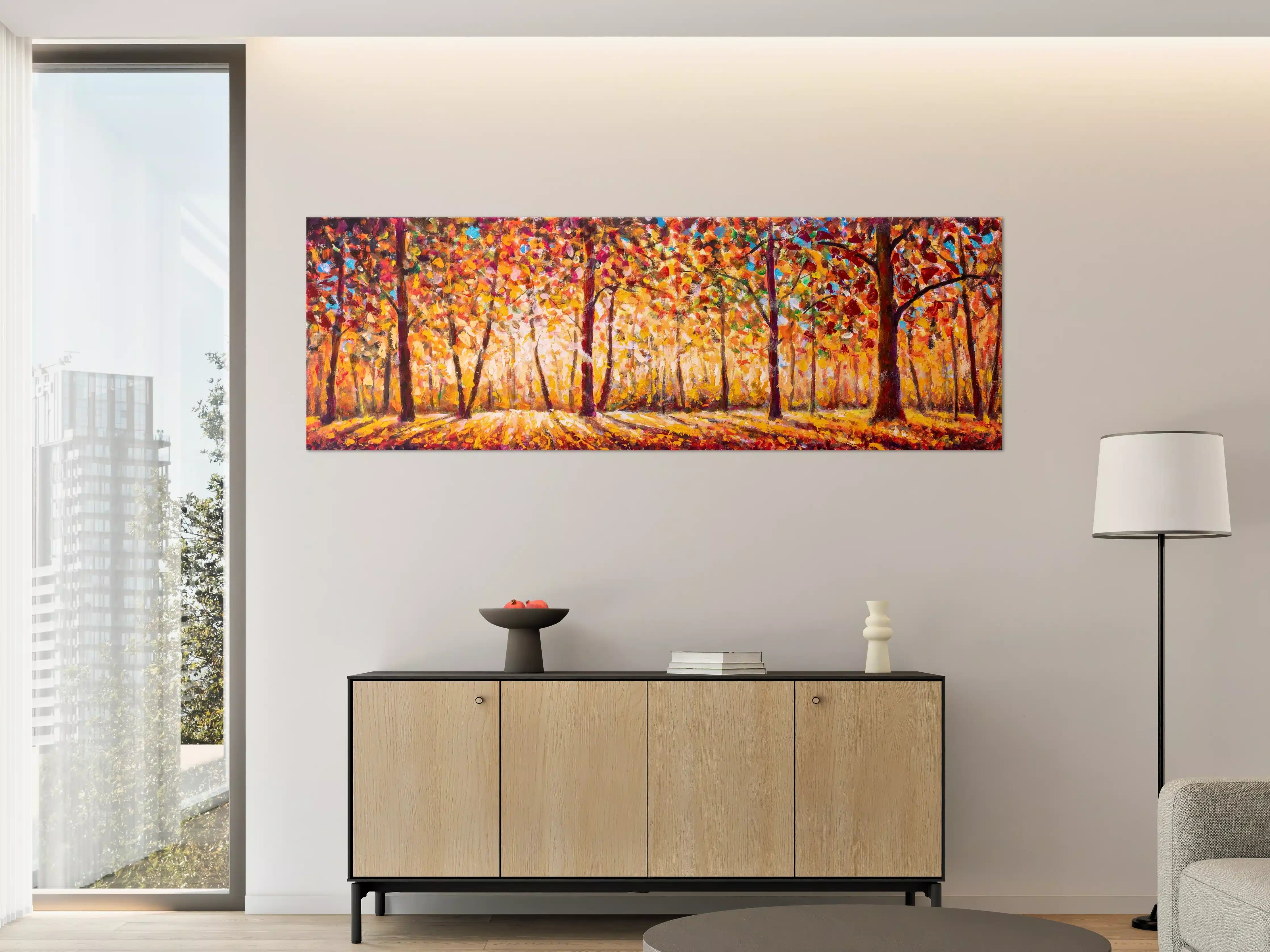 Große Wandbilder - Herbstliche Waldszene in warmen Farben