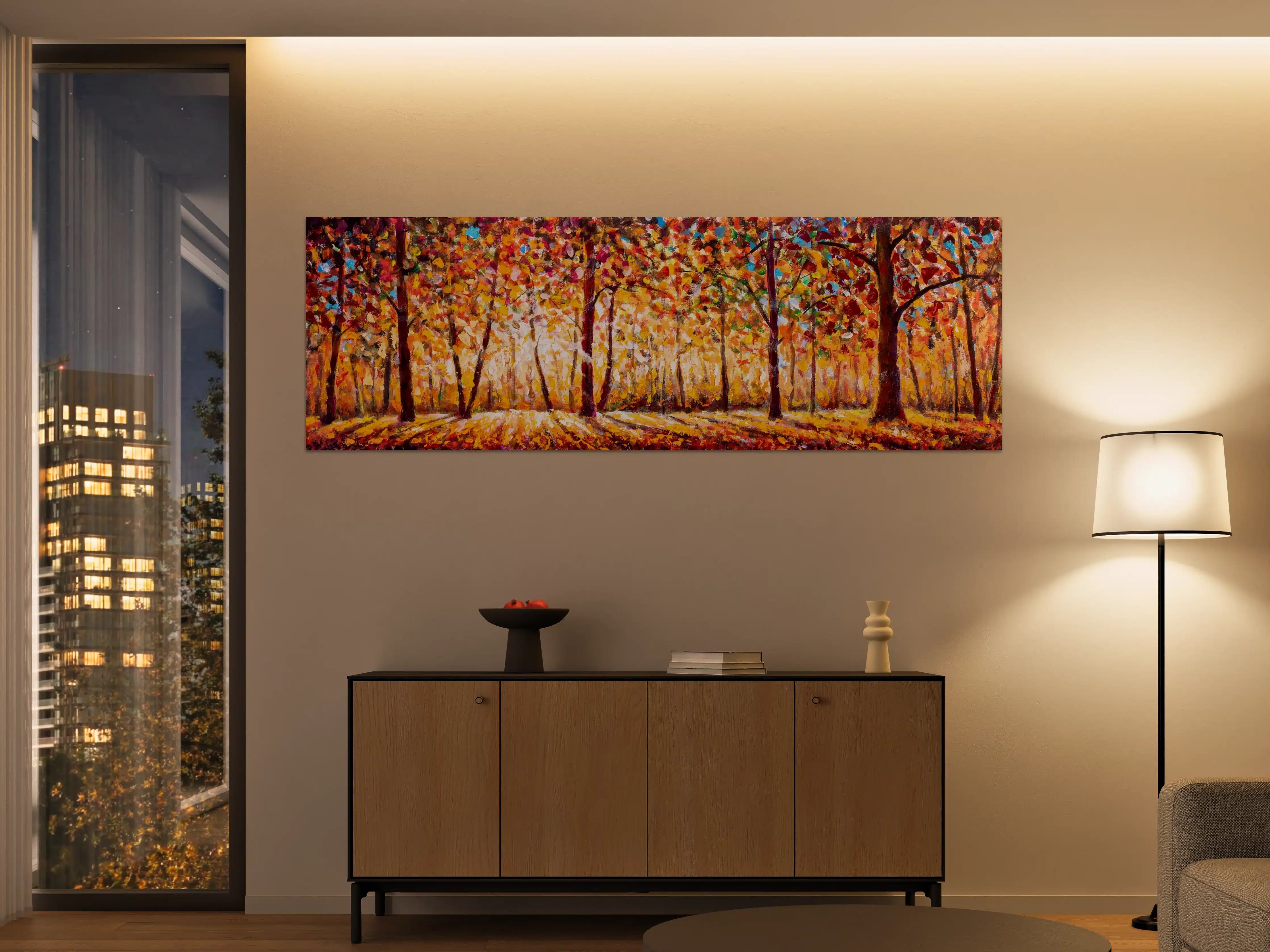 Große Wandbilder - Herbstliche Waldszene in warmen Farben