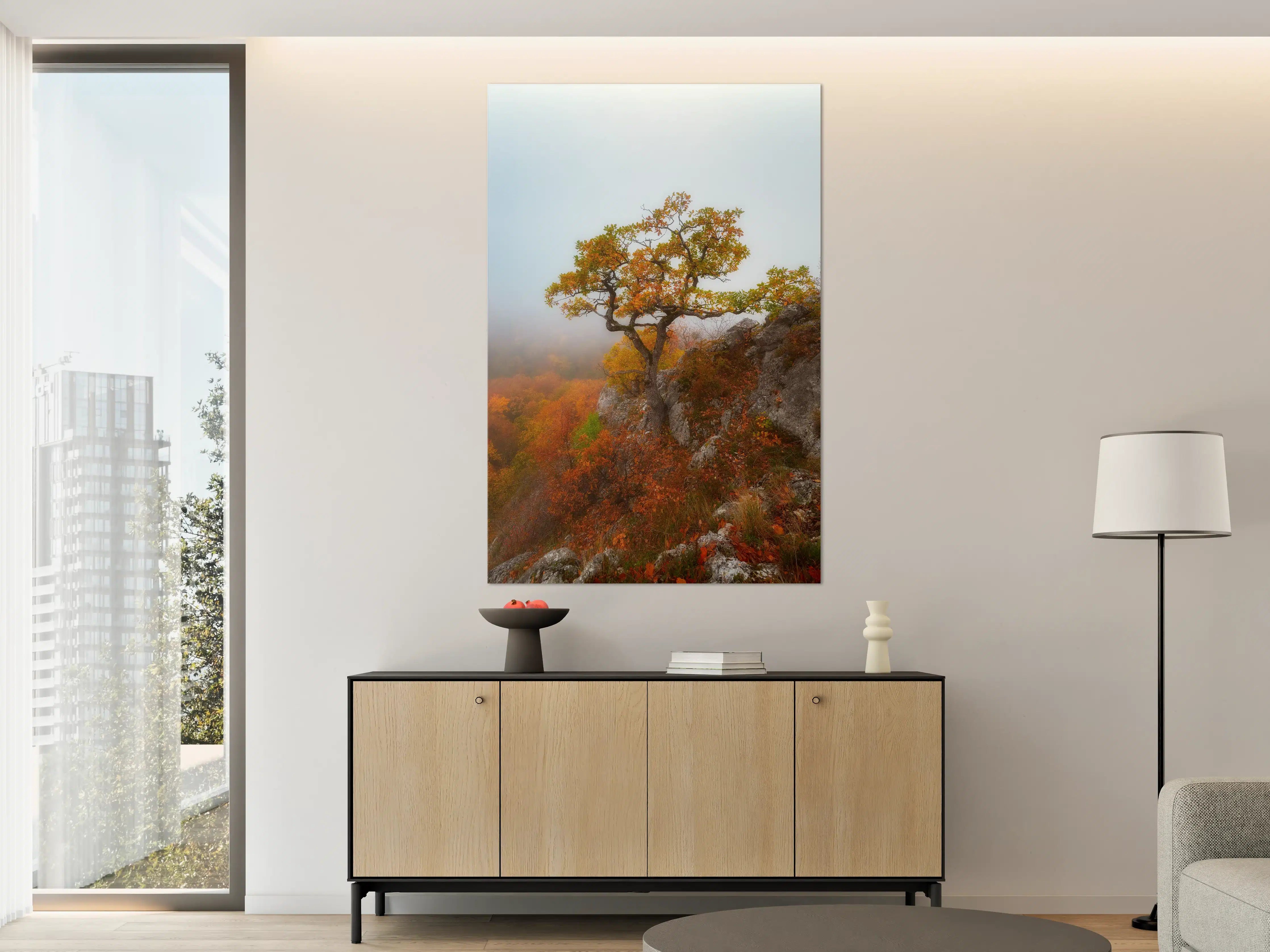 Große Wandbilder - Herbstlicher Baum auf Felsen