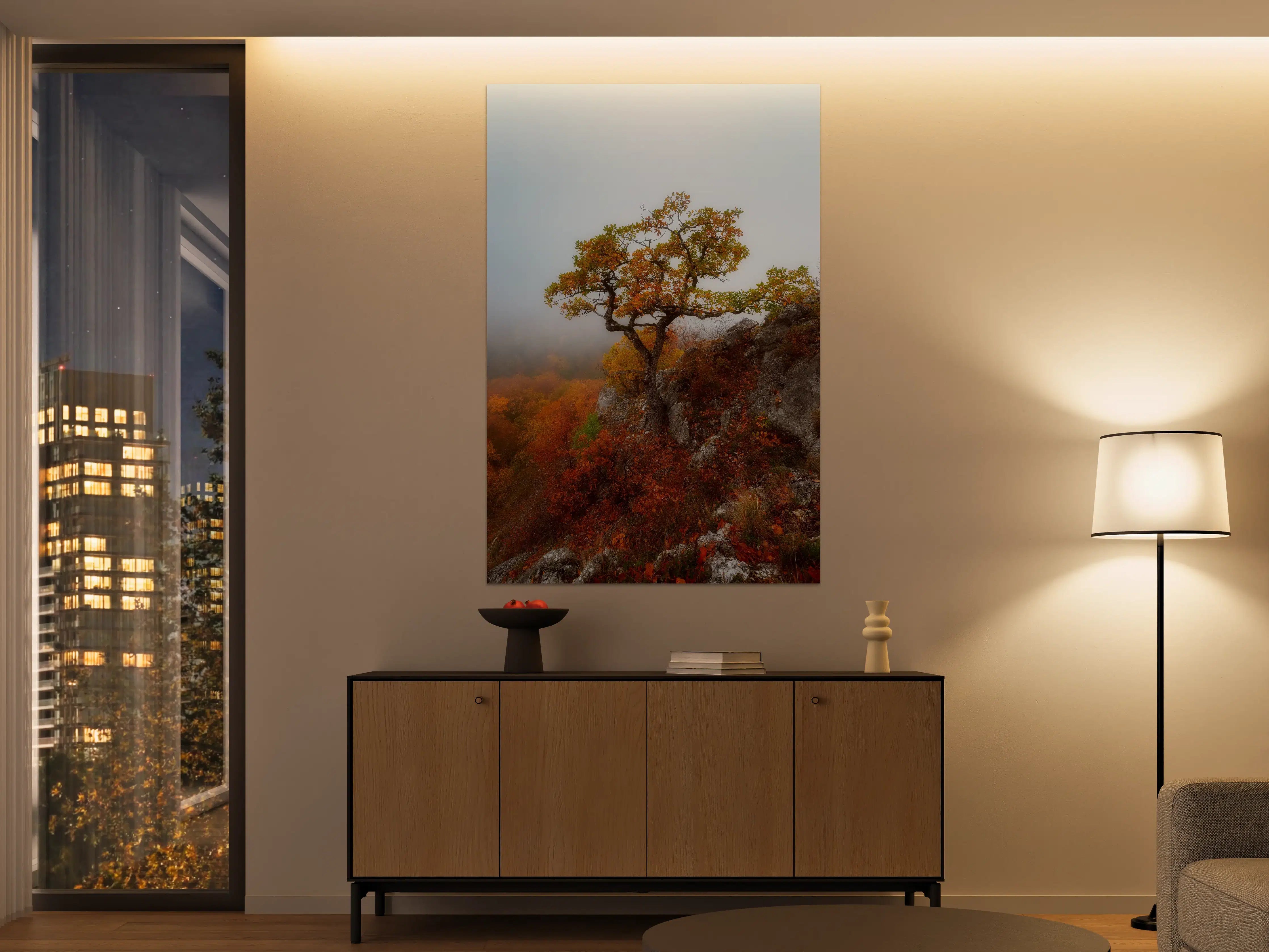 Große Wandbilder - Herbstlicher Baum auf Felsen