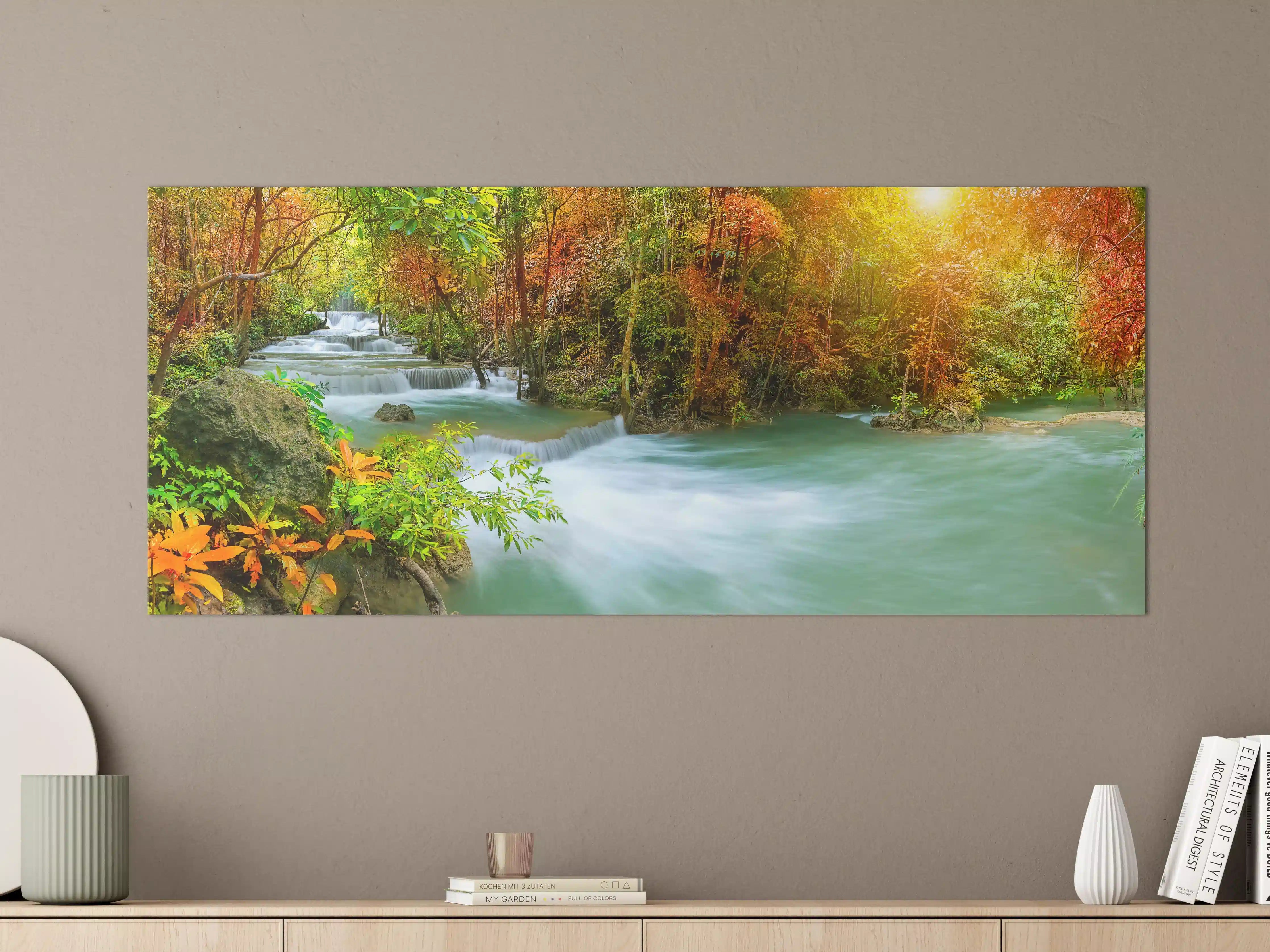 Große Wandbilder - Herbstlicher Türkis-Wasserfall