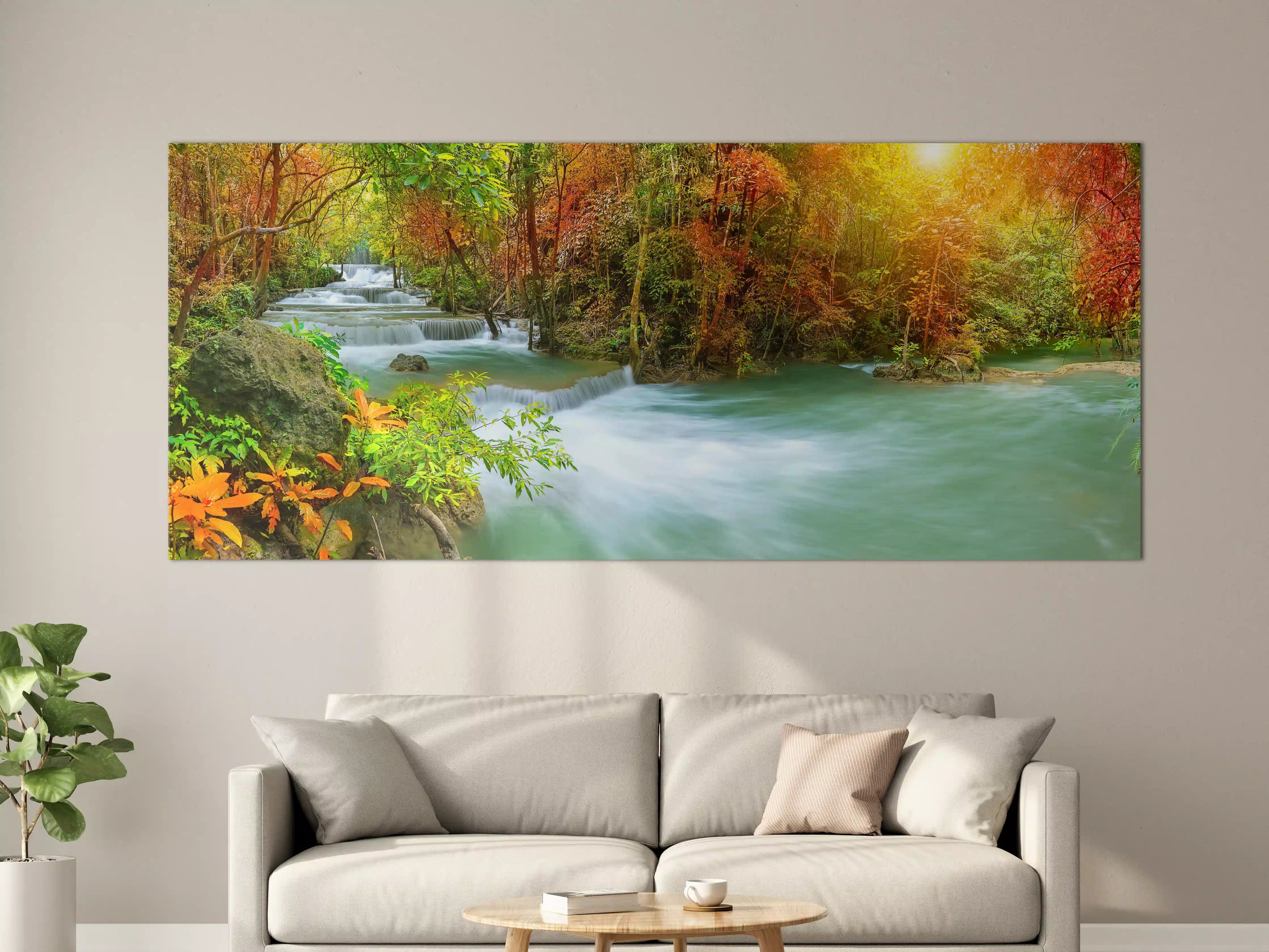 Große Wandbilder - Herbstlicher Türkis-Wasserfall