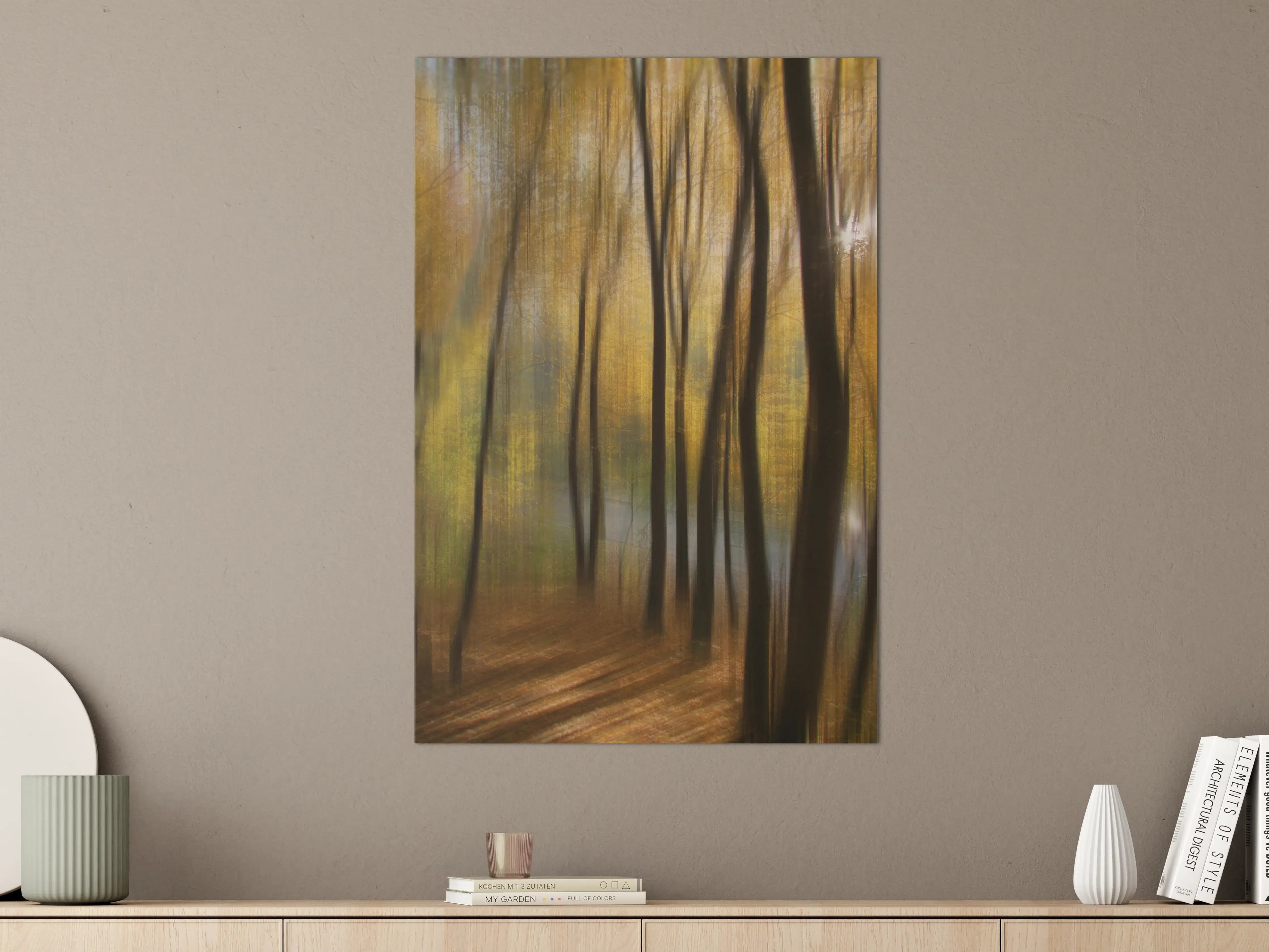 Große Wandbilder - Herbstlicher Wald im Goldlicht