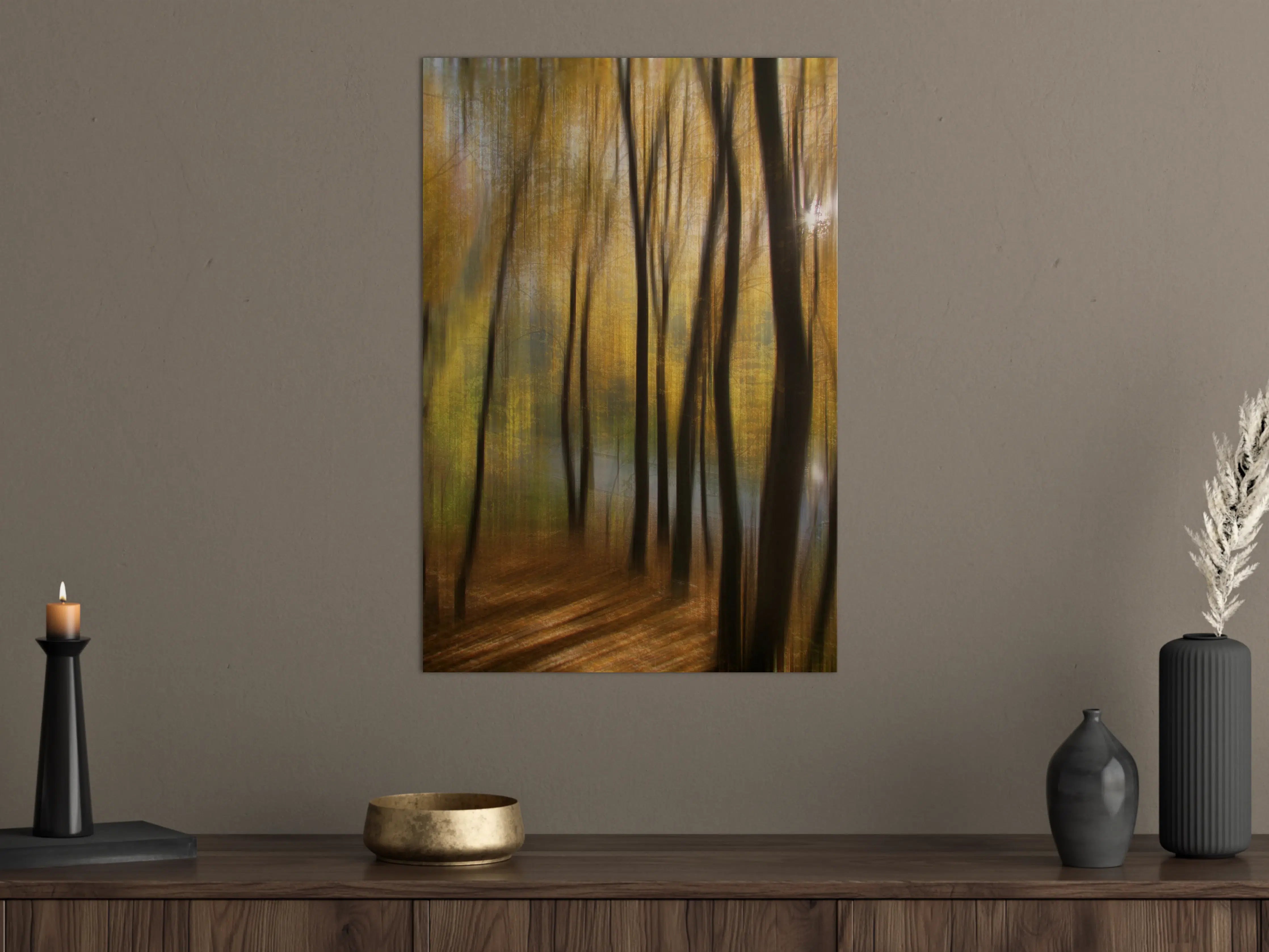 Große Wandbilder - Herbstlicher Wald im Goldlicht