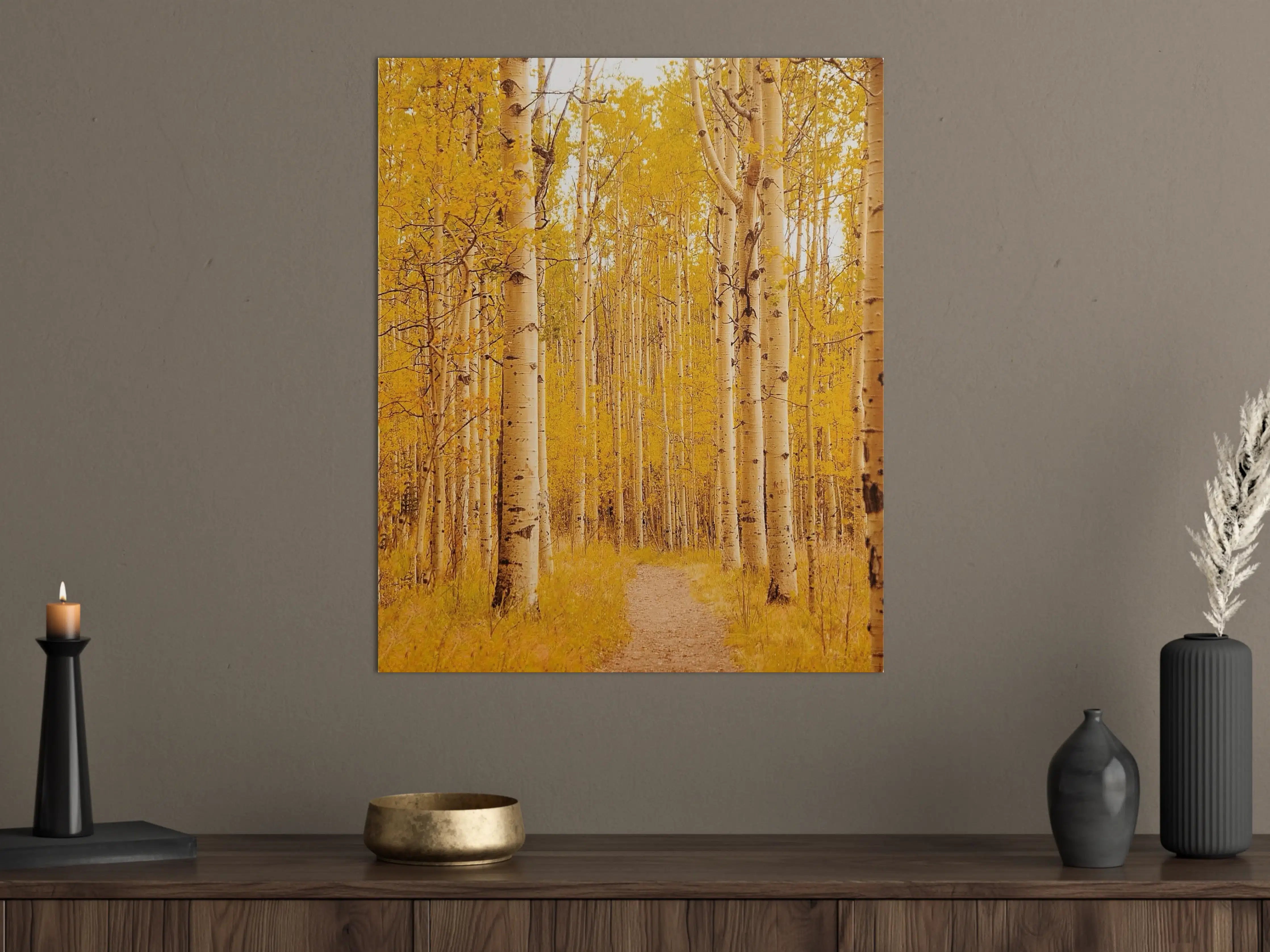 Große Wandbilder - Herbstlicher Waldspaziergang in goldenen Tönen