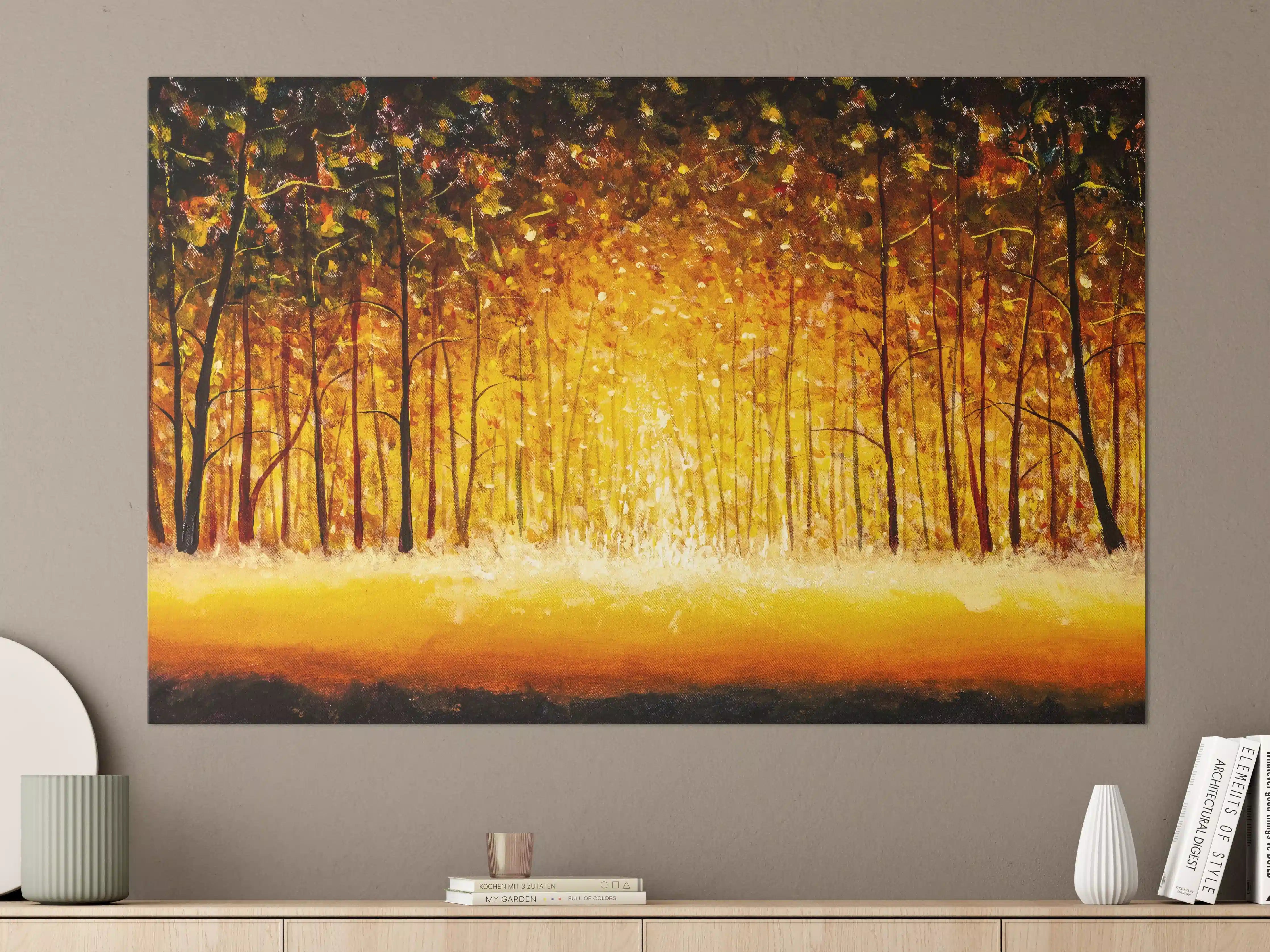 Große Wandbilder - Herbstwald mit goldenem Licht