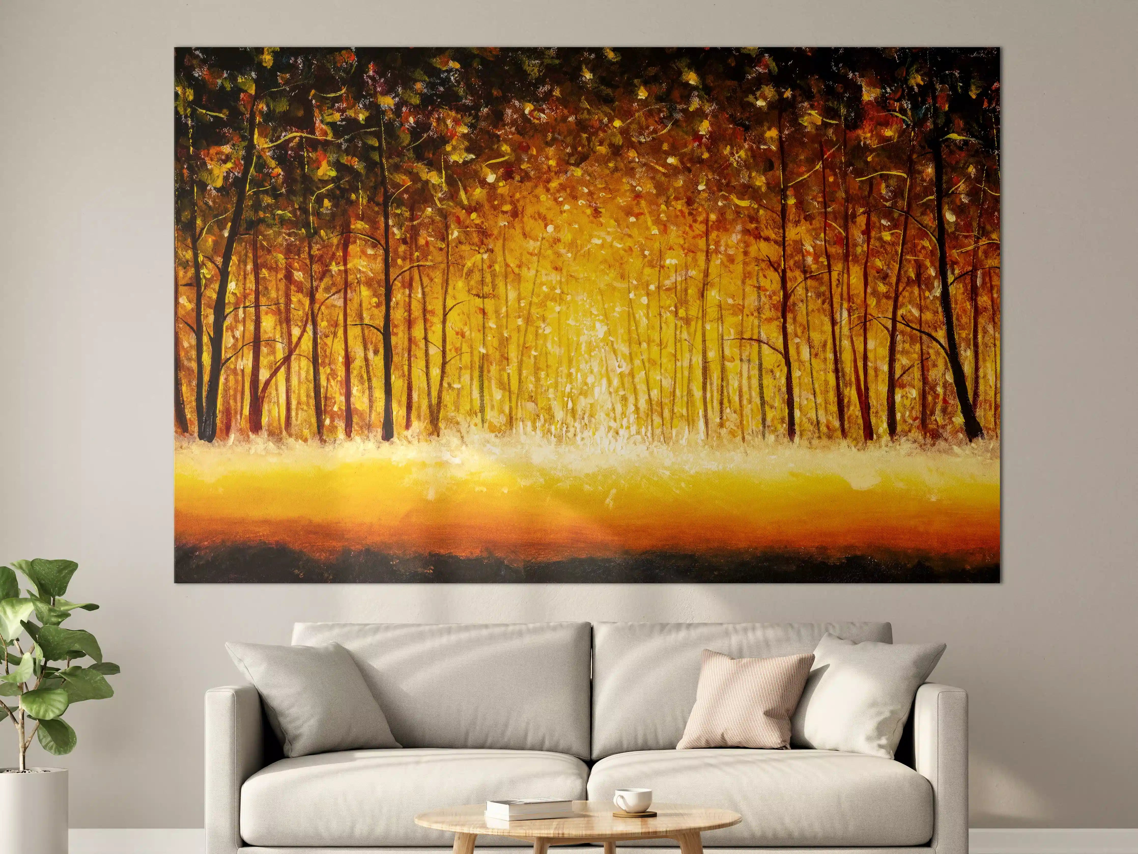 Große Wandbilder - Herbstwald mit goldenem Licht