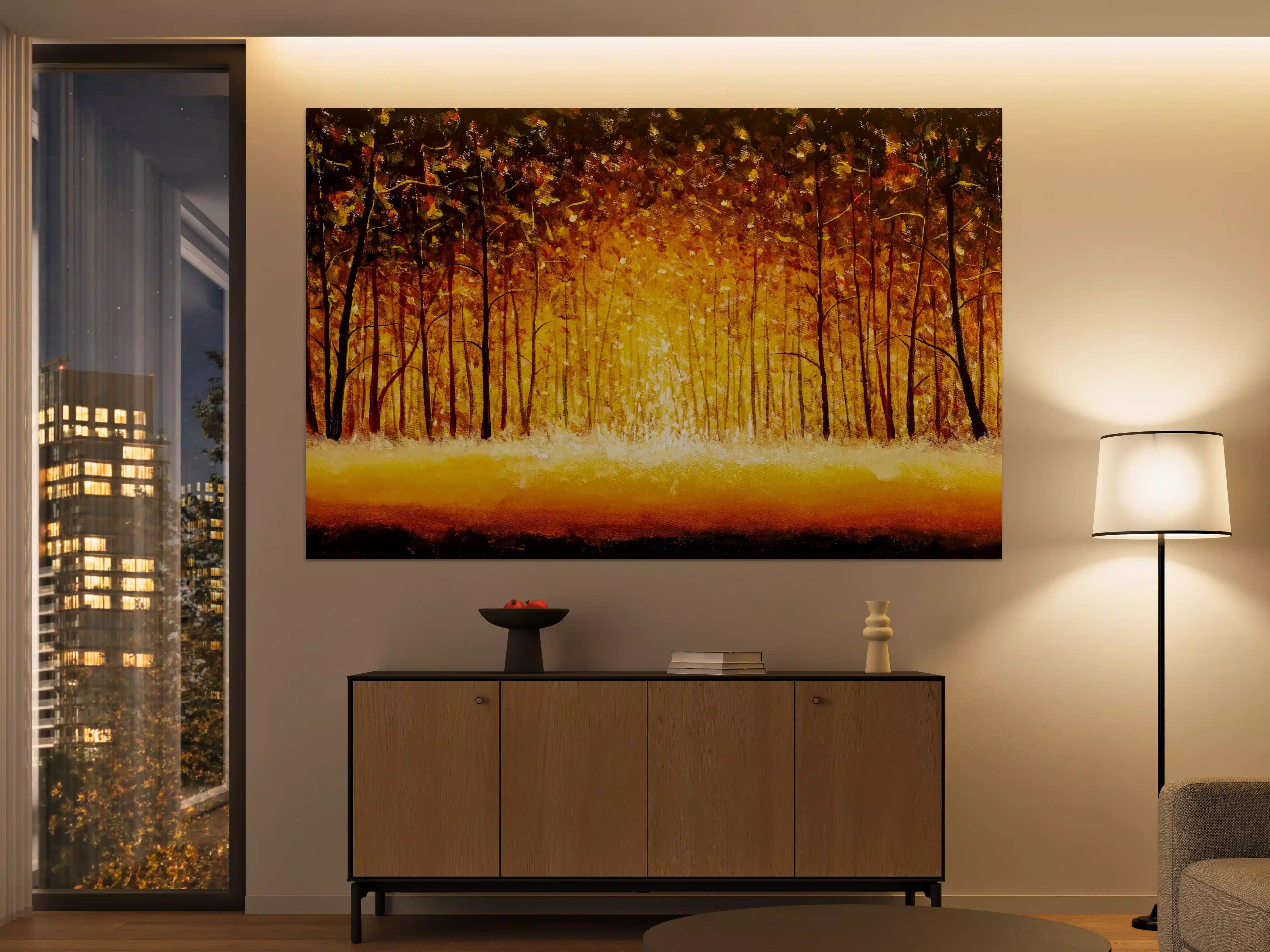 Große Wandbilder - Herbstwald mit goldenem Licht