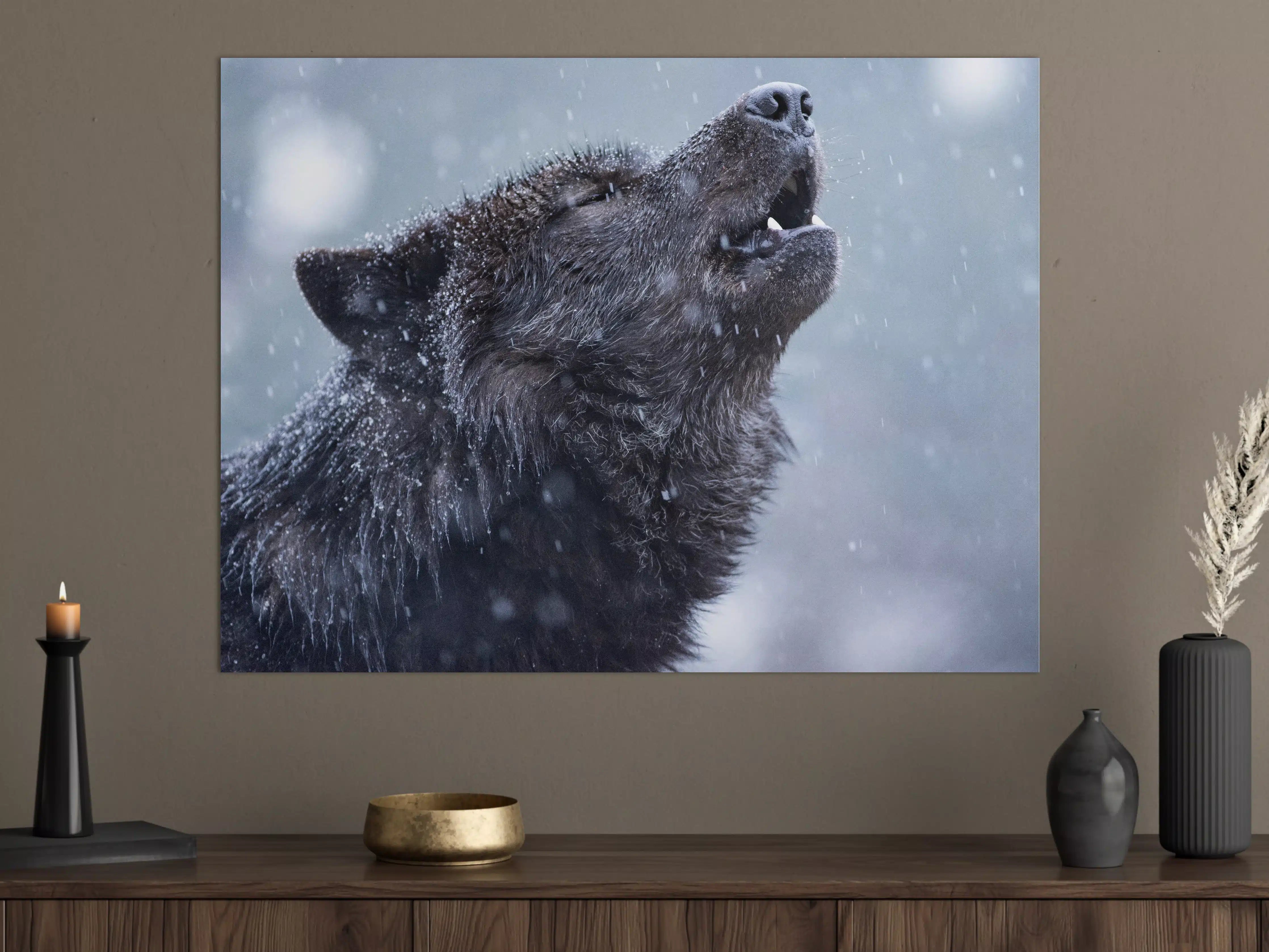 Große Wandbilder - Heulender Wolf im Winter