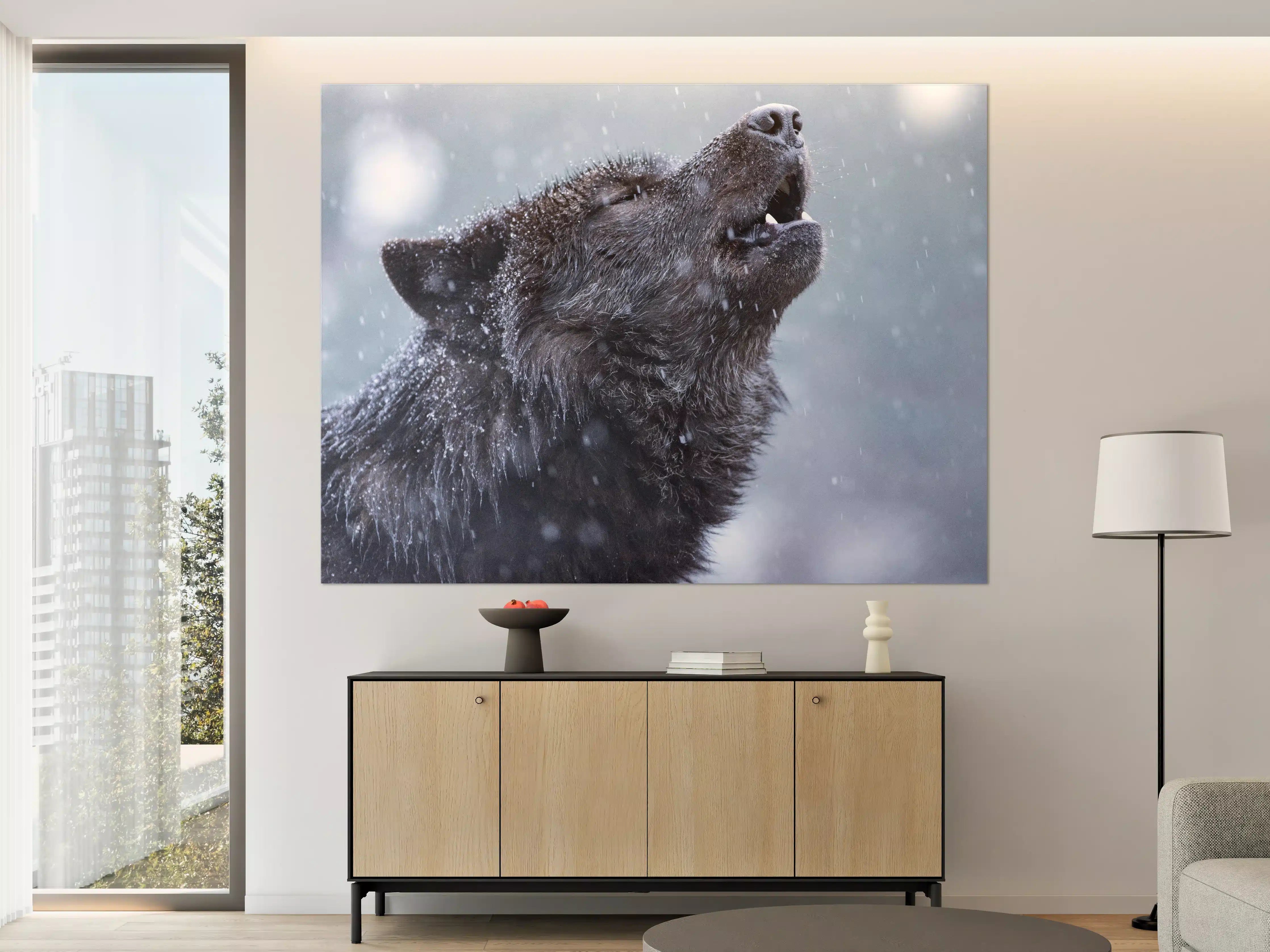 Große Wandbilder - Heulender Wolf im Winter