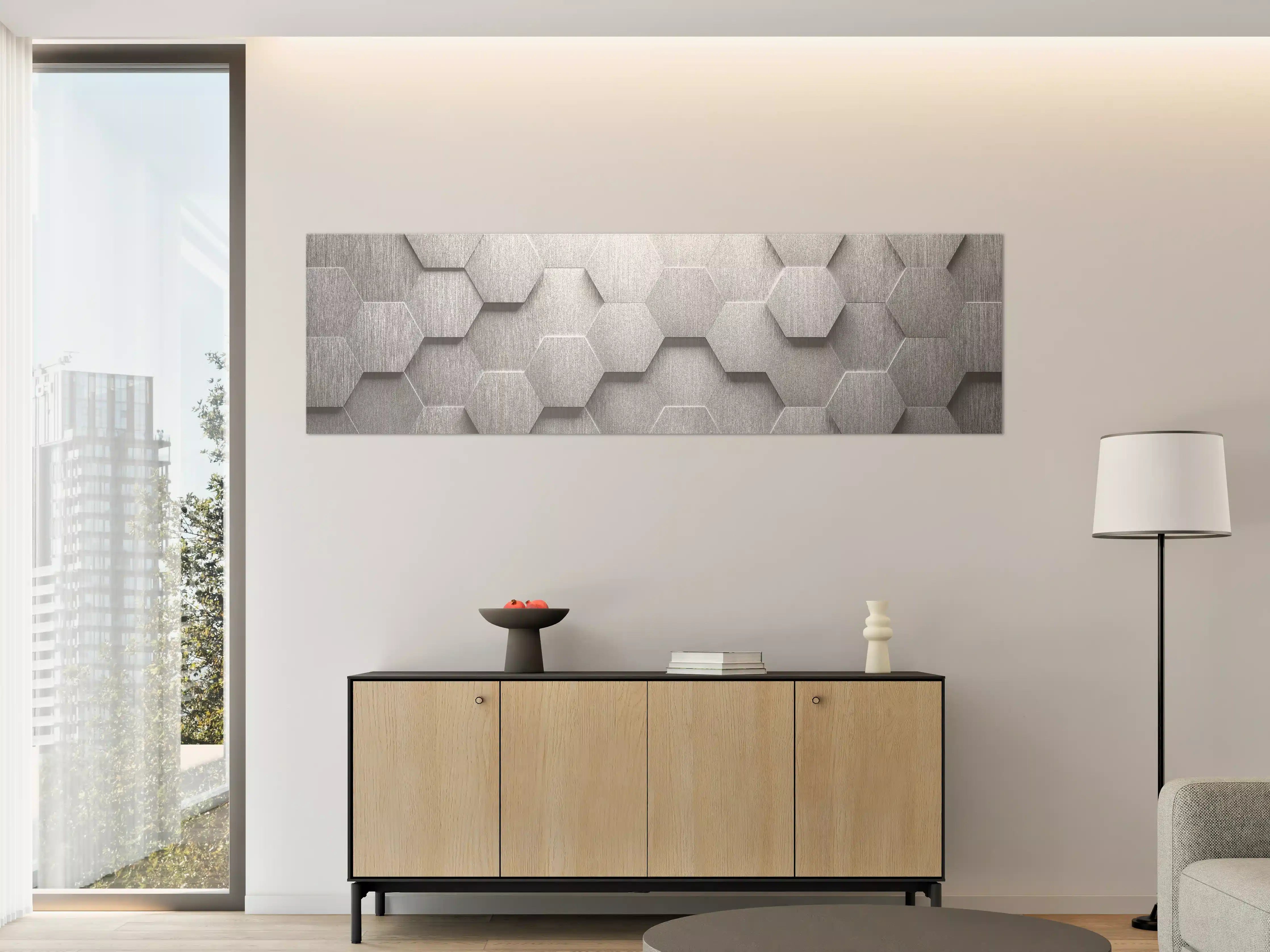 Große Wandbilder - Hexagon Metallstruktur Grau-Weiß