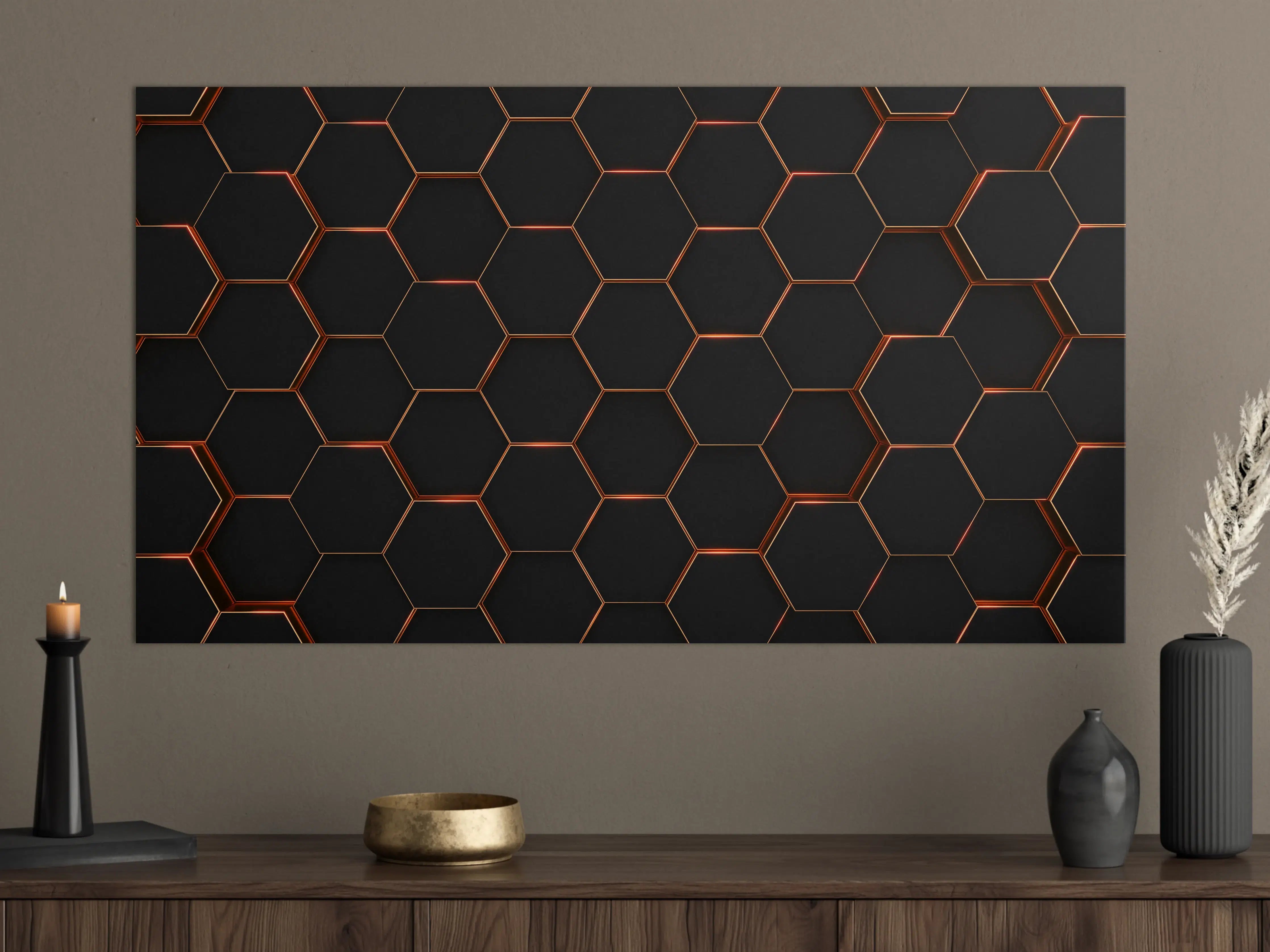 Große Wandbilder - Hexagon Schwarz-Gold Muster
