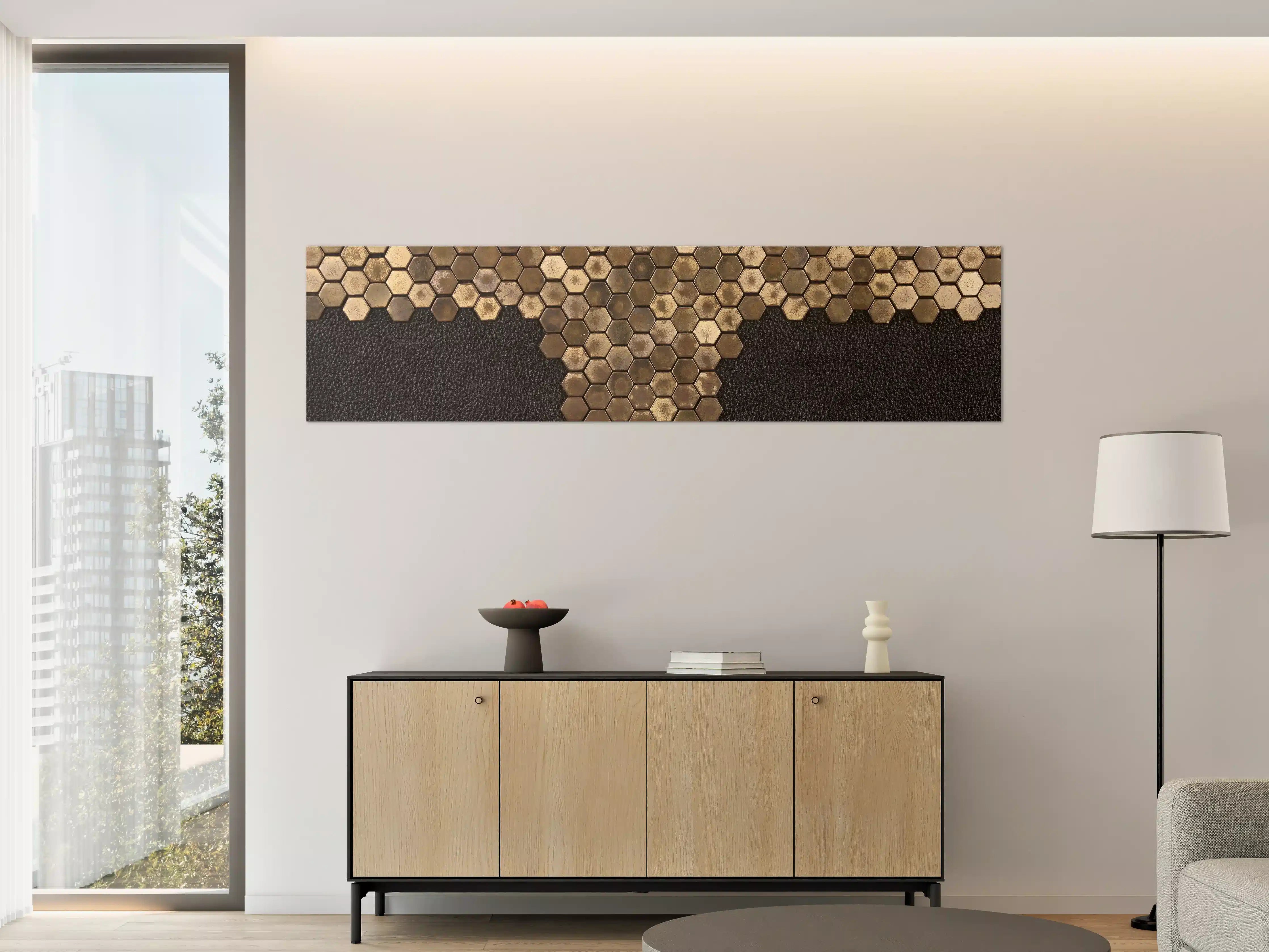 Große Wandbilder - Hexagonale Holzstruktur in Erdtönen