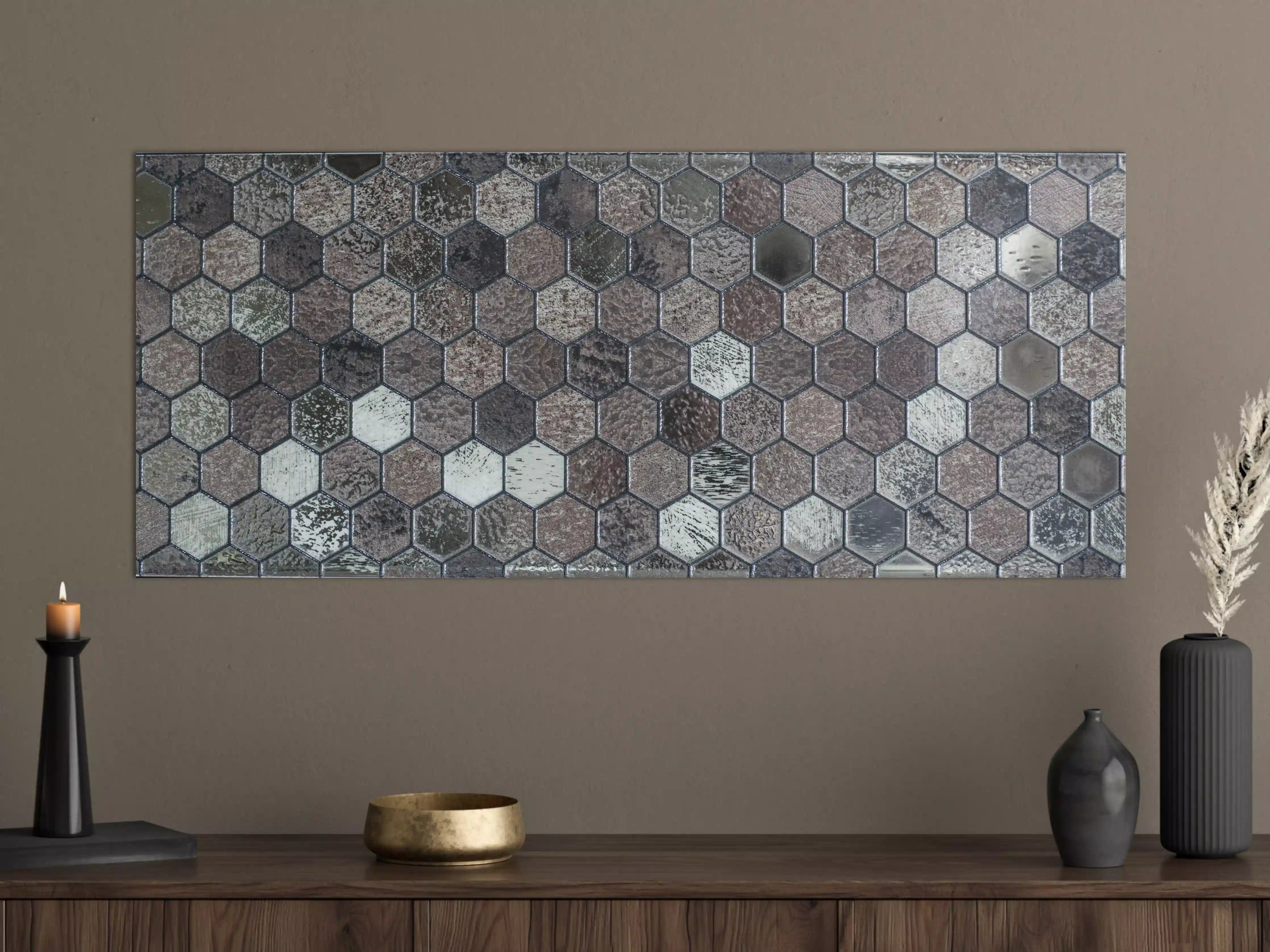 Große Wandbilder - Hexagonale Mosaikfliesen mit Steinoptik