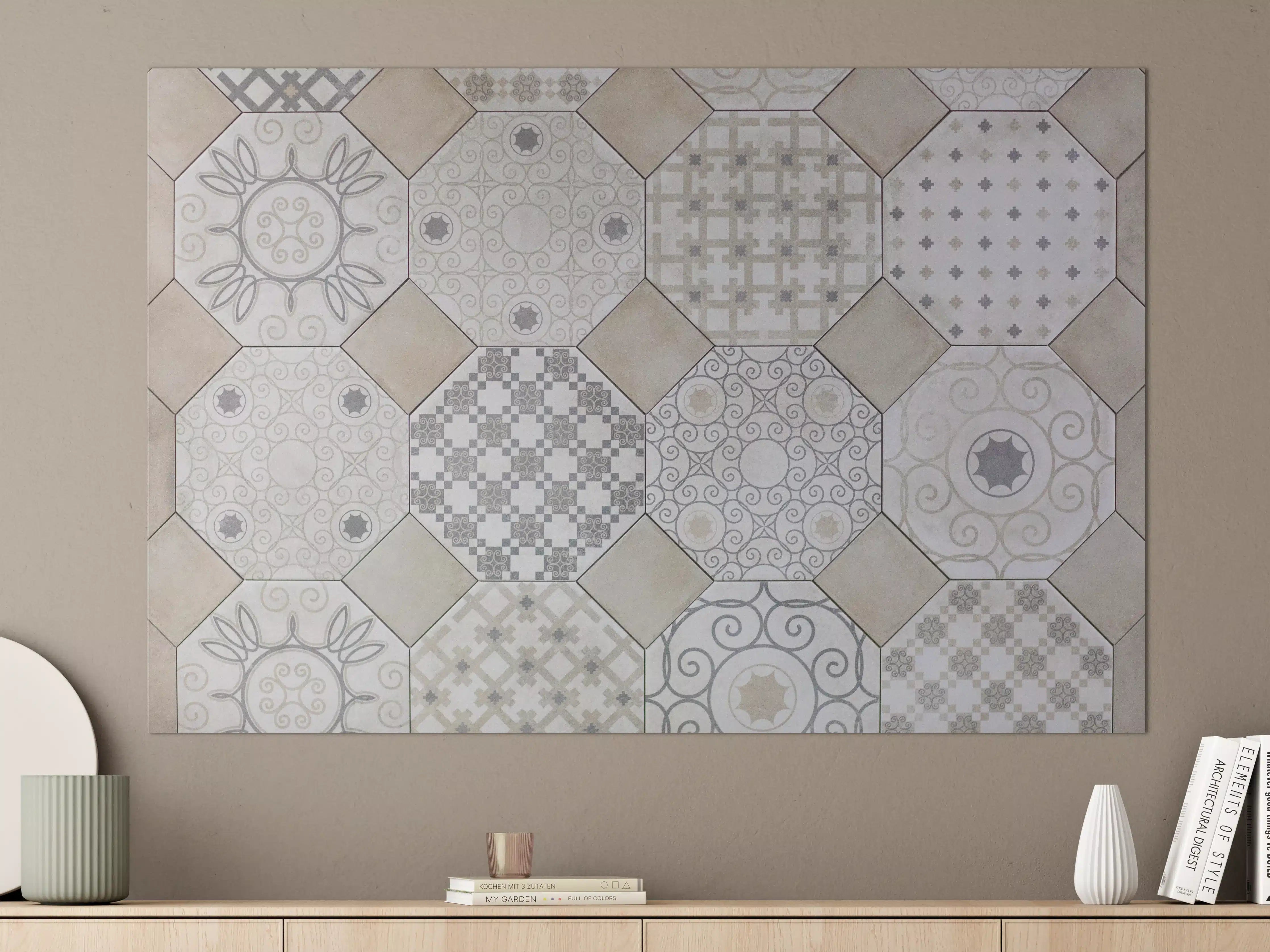 Große Wandbilder - Hexagonale Weiß-Grau Fliesenmuster