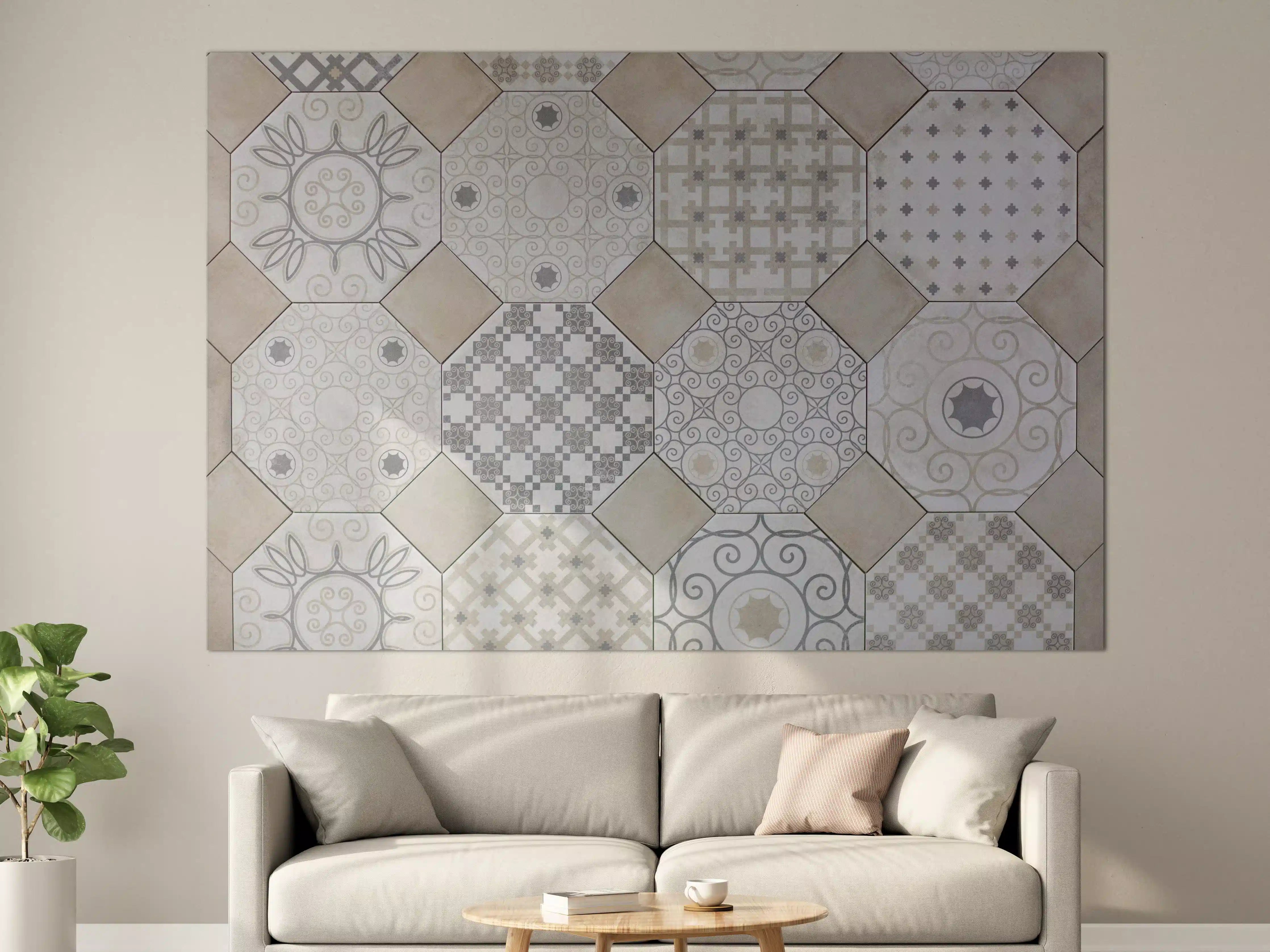 Große Wandbilder - Hexagonale Weiß-Grau Fliesenmuster