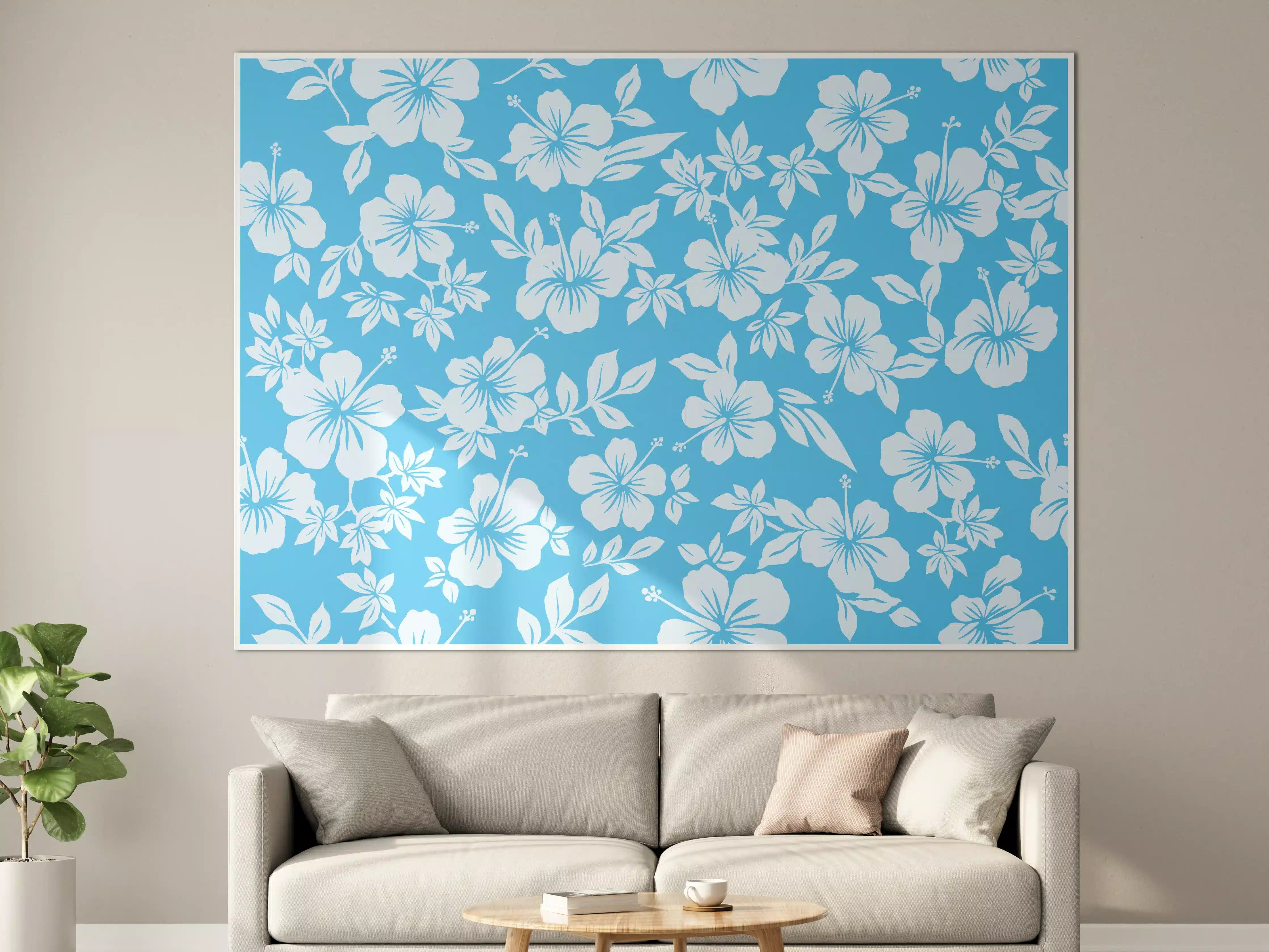 Große Wandbilder - Hibiskus-Muster Hellblau