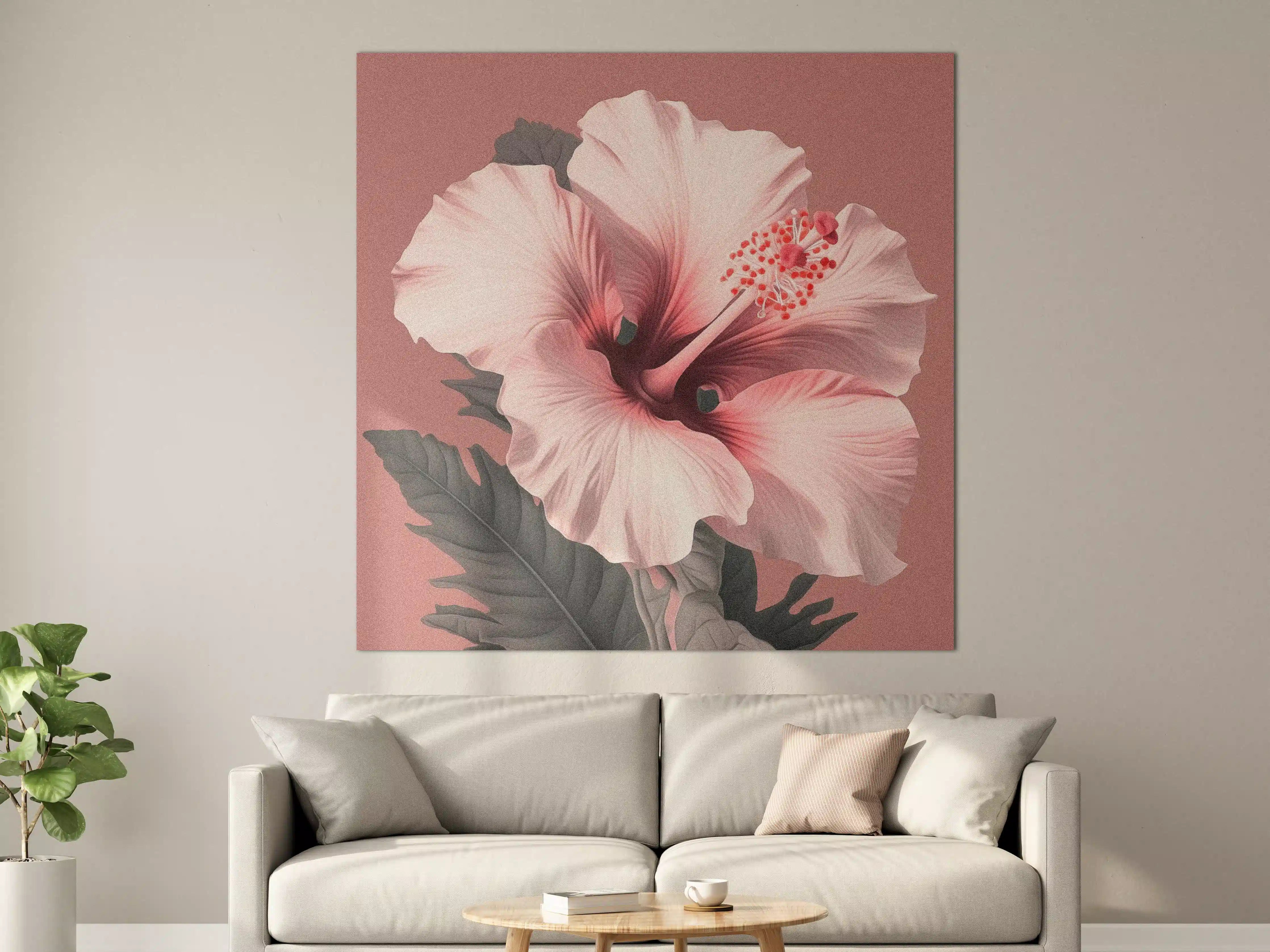 Große Wandbilder - Hibiskusblüte in zarten Rosa-Tönen