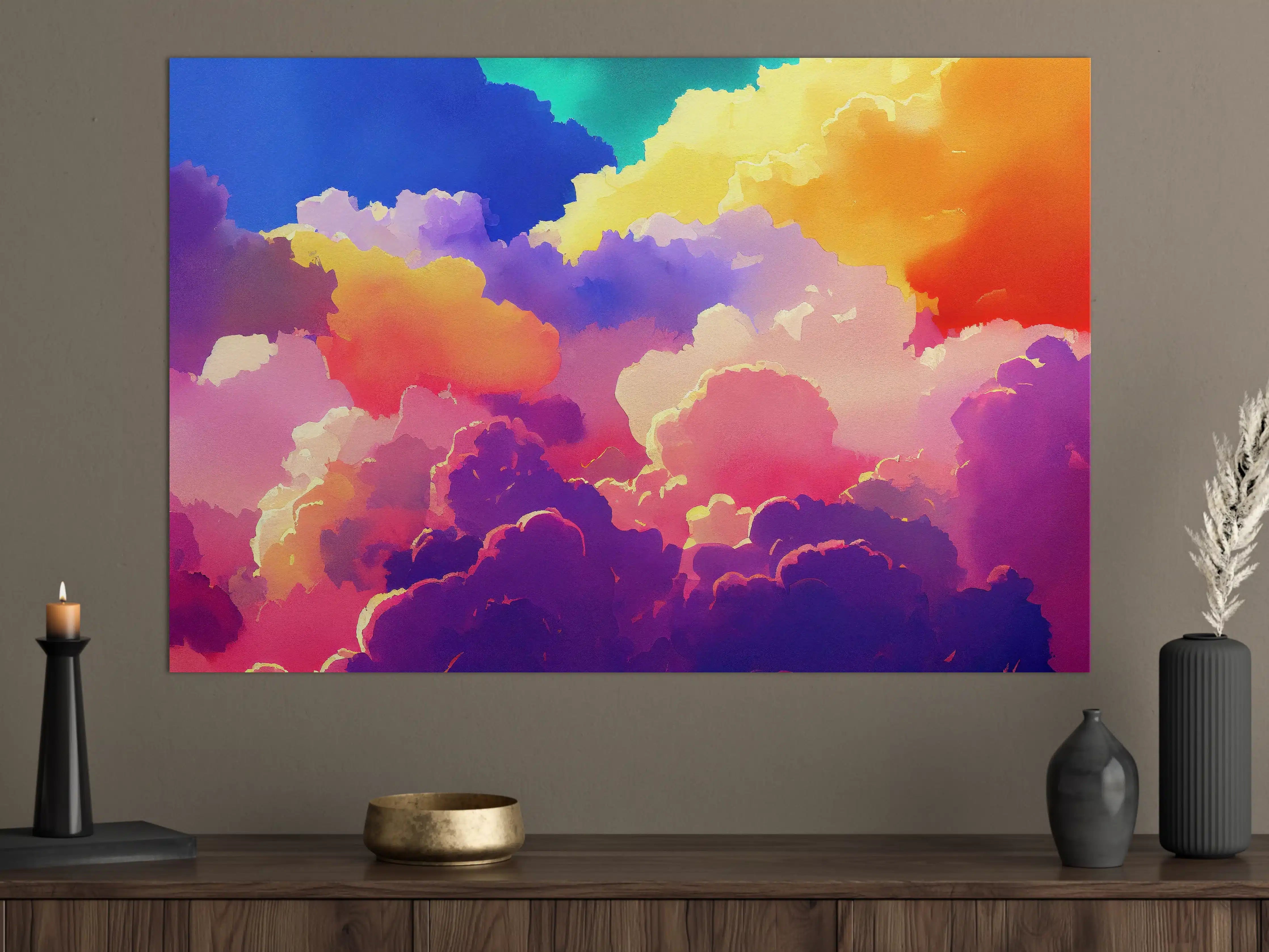Große Wandbilder - Himmel mit Wolken. Aquarell Illustration von farbigen Wolken.
