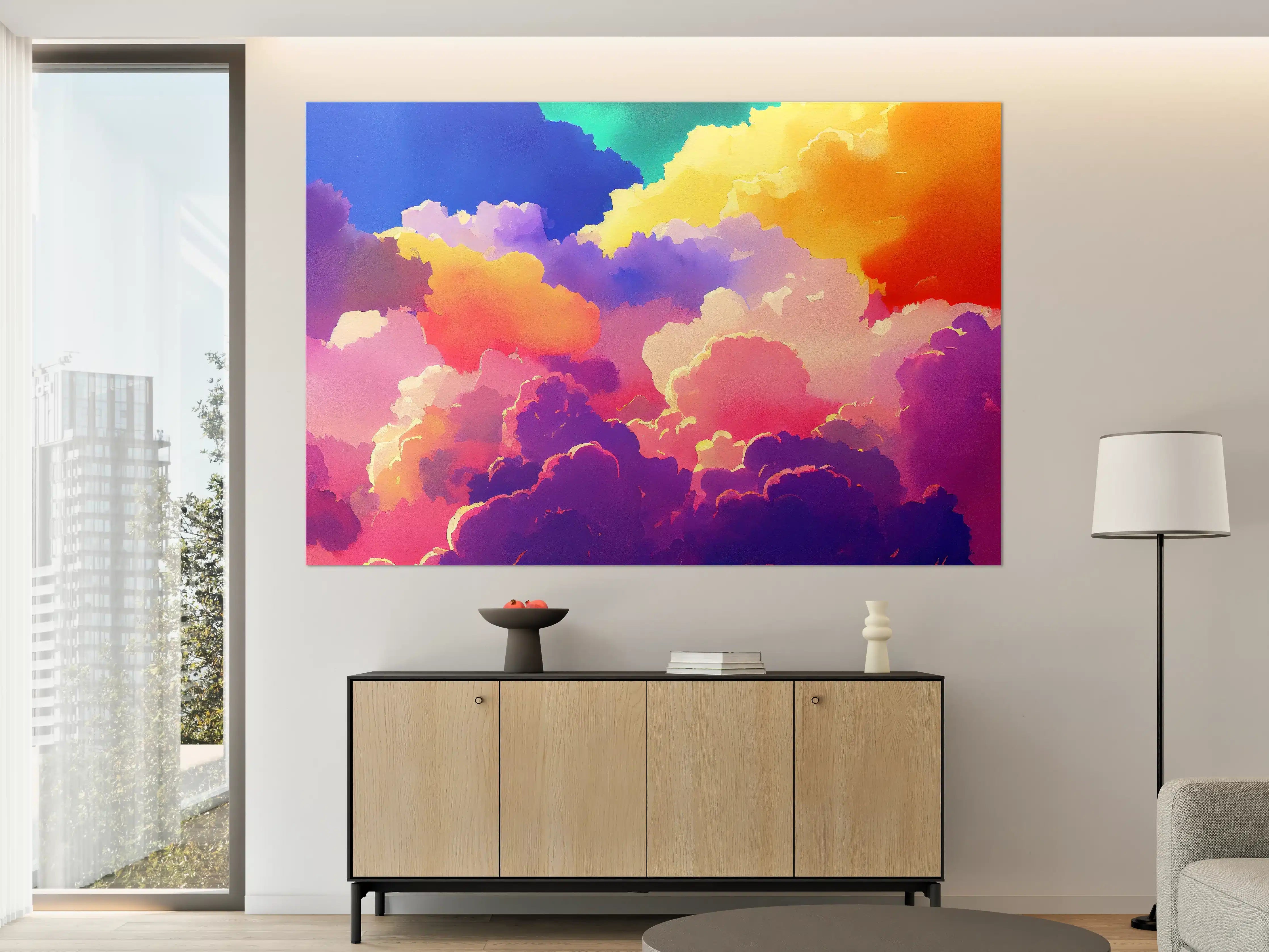 Große Wandbilder - Himmel mit Wolken. Aquarell Illustration von farbigen Wolken.